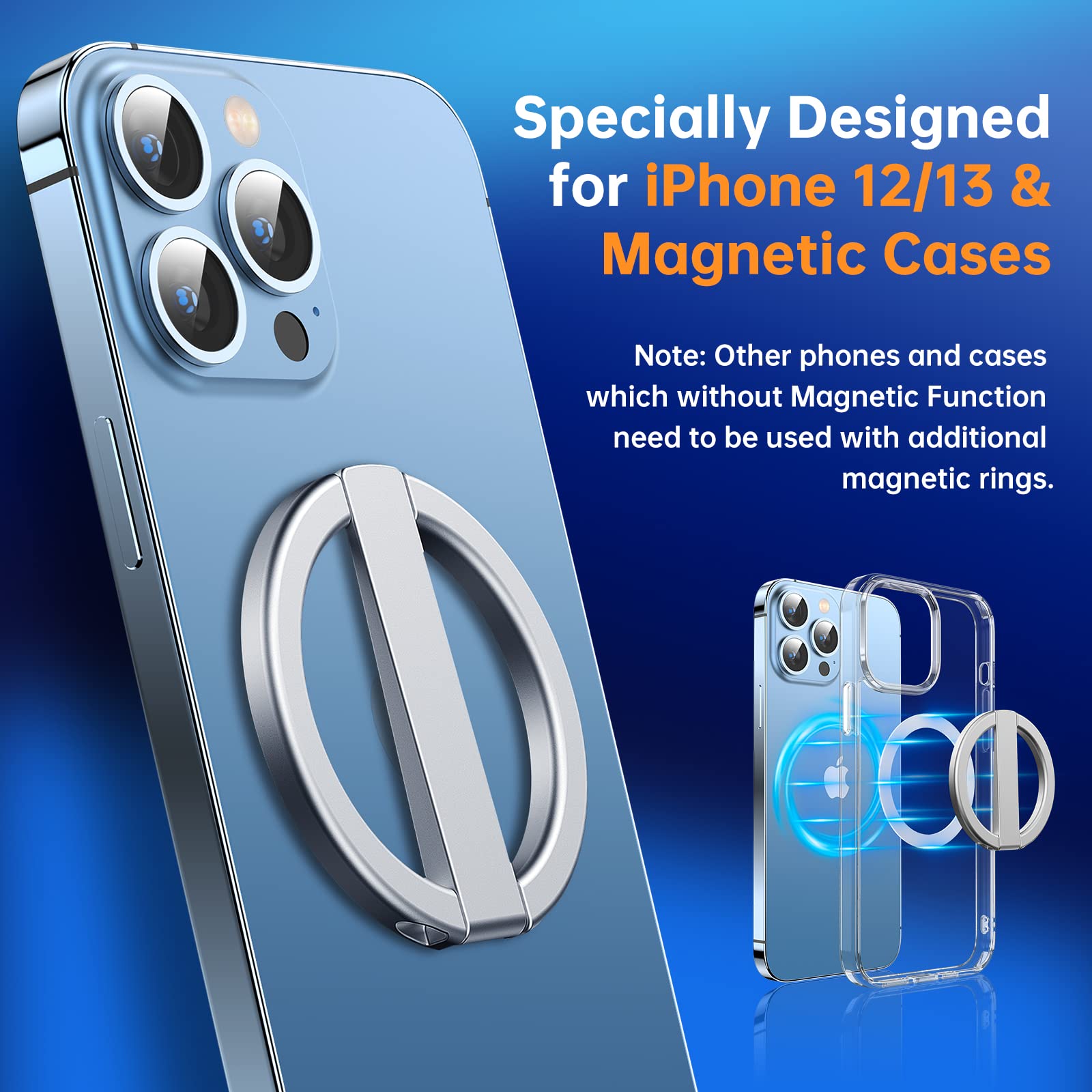 FACBINY Magnetic Phone Stand for iPhone 12/13/14/15 Series - Removable Magsafe Compatible Kickstand with Adjustable Angle (Stardust Silver) - Perfect for Watching Videos, Video Calls & Hands-Free Use