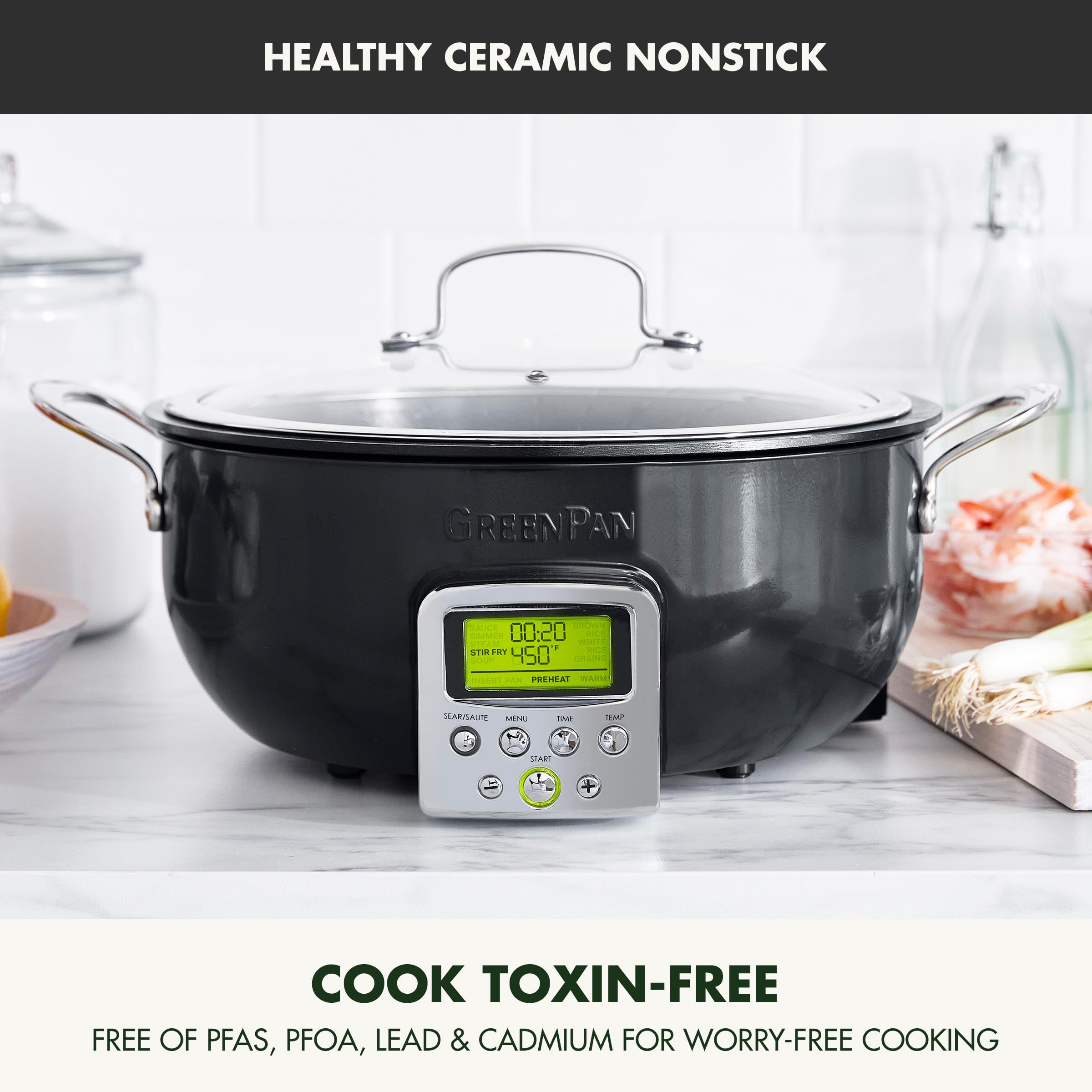 GreenPan Elite Essential Smart Electric 6QT Skillet Pot – Nonstick Ceramic Cookware for Searing, Sauteing, Stir-Frying & Rice Cooking | PFAS-Free, Dishwasher Safe & LED Display | Perfect for Home Cooking, Meal Prep & Healthy Family Dinners