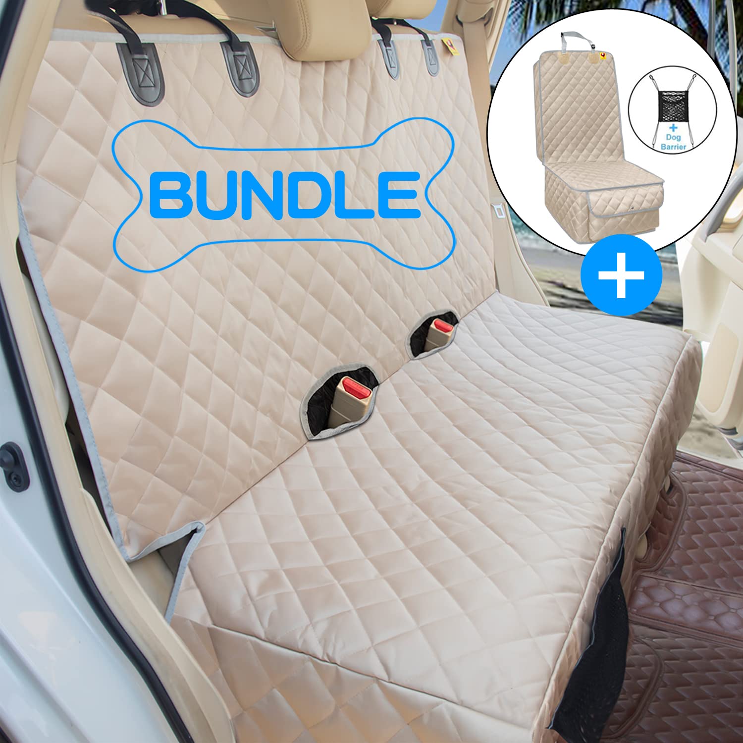 Premium Waterproof Dog Seat Cover for Cars - Heavy Duty, Non-Slip Pet Protection for Back & Front Seats | Universal Fit, Heat Resistant & Scratch Proof | Ideal for Travel, Daily Commutes & Family Road Trips (Beige)