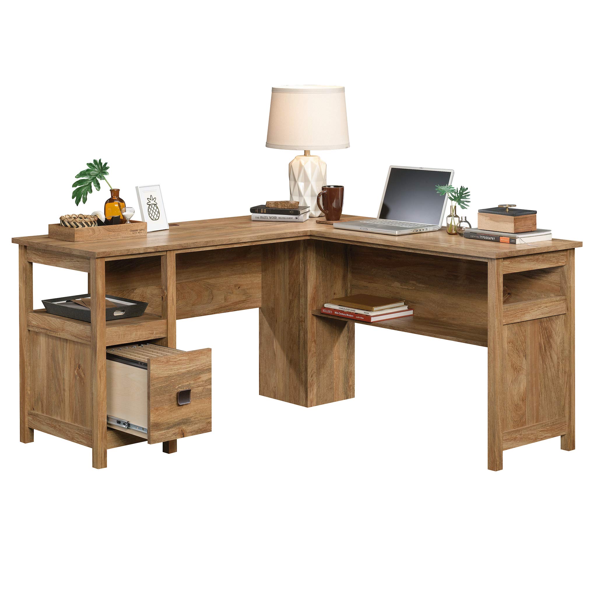 Sauder Cannery Bridge L-Shaped Office Desk with Storage Drawer & Shelf - Sindoori Mango Finish - Perfect for Home Office, Study Room & Small Workspaces