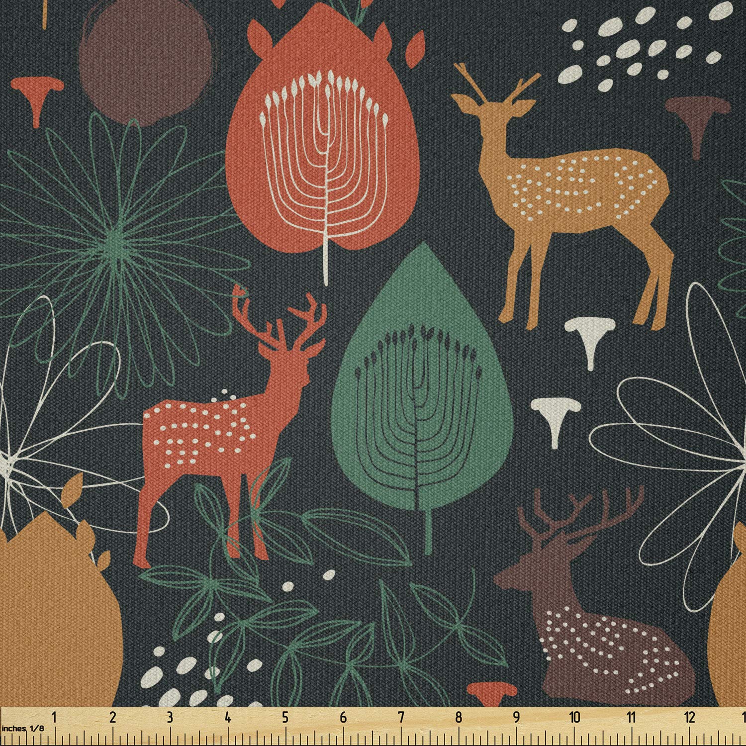 Ambesonne Autumn Fabric by The Yard - Wild Forest Gazelle Deer Fall Leaves Pattern Stretch Knit Fabric for Clothing, Sewing & Crafts (10 Yards, Amber Jade Green) | Perfect for DIY Dresses, Scarves, Home Decor & Seasonal Projects