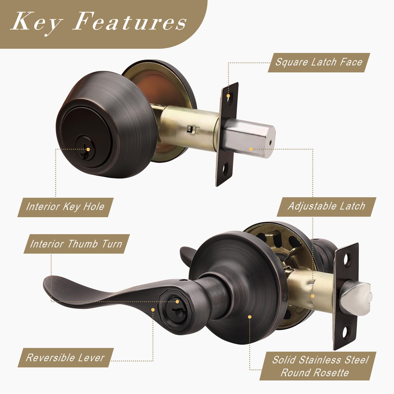 4-Pack Oil Rubbed Bronze Exterior Door Handle with Deadbolt - Secure Entry Lockset for Home Improvement