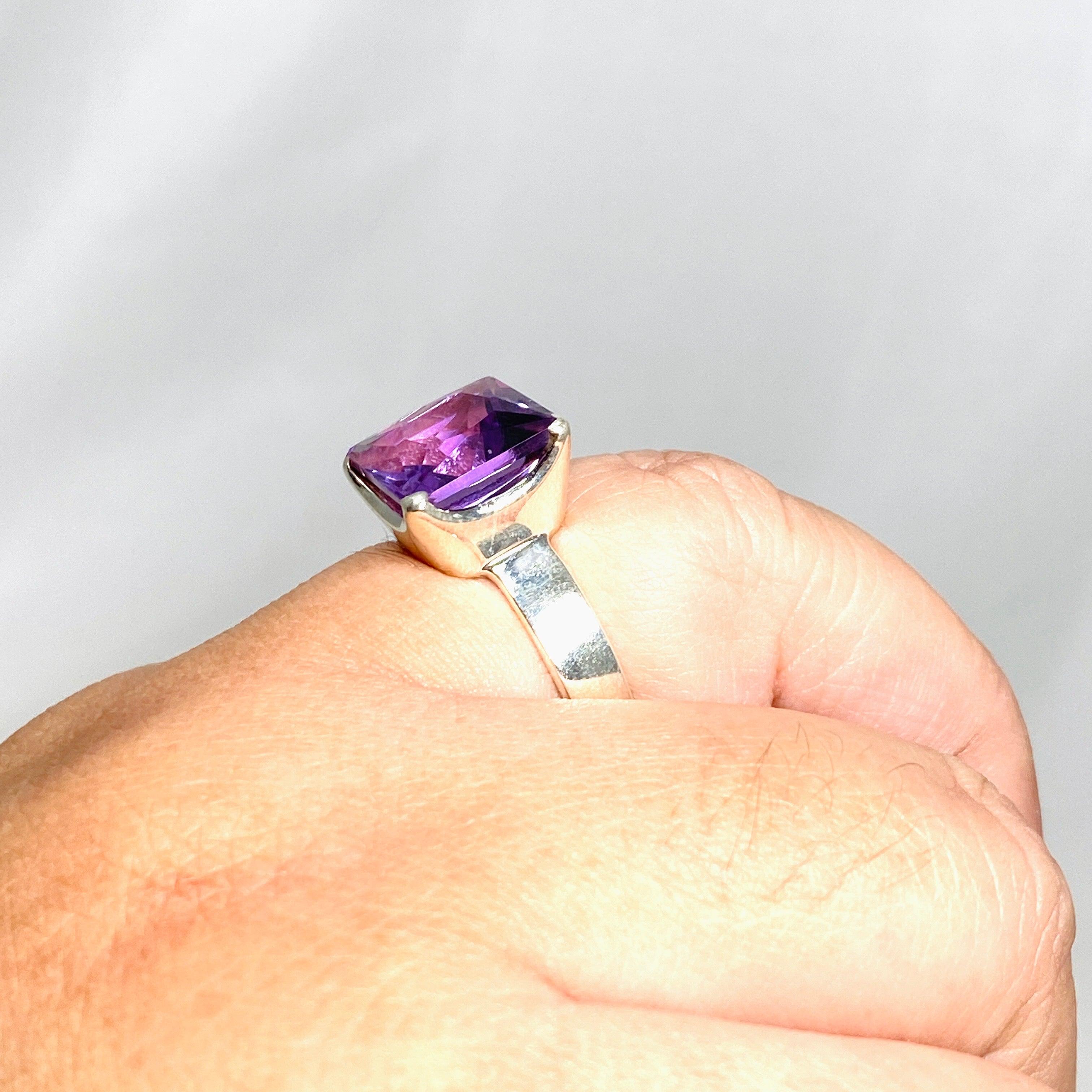 Amethyst Faceted Square Ring - Size 11 - PRGJ424 - Perfect for Women's Fashion, Gift Giving & Special Occasions