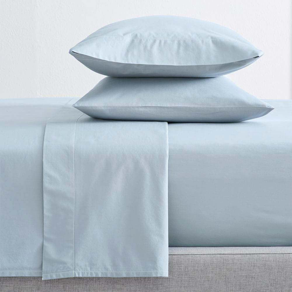 100% Organic Cotton Percale Sheet Set 300 Thread Count - Baby Blue | Double Bed Size | Ultra Soft & Breathable Bedding for Comfortable Sleep