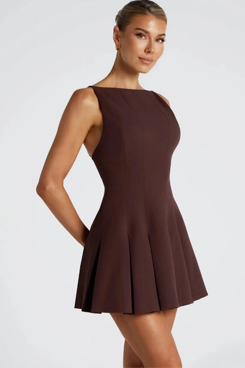 Sexy Backless High Waist A-Line Mini Dress for Women - Spaghetti Strap Sleeveless Pleated Party Dress - Perfect for Club Nights, Cocktail Parties & Date Nights