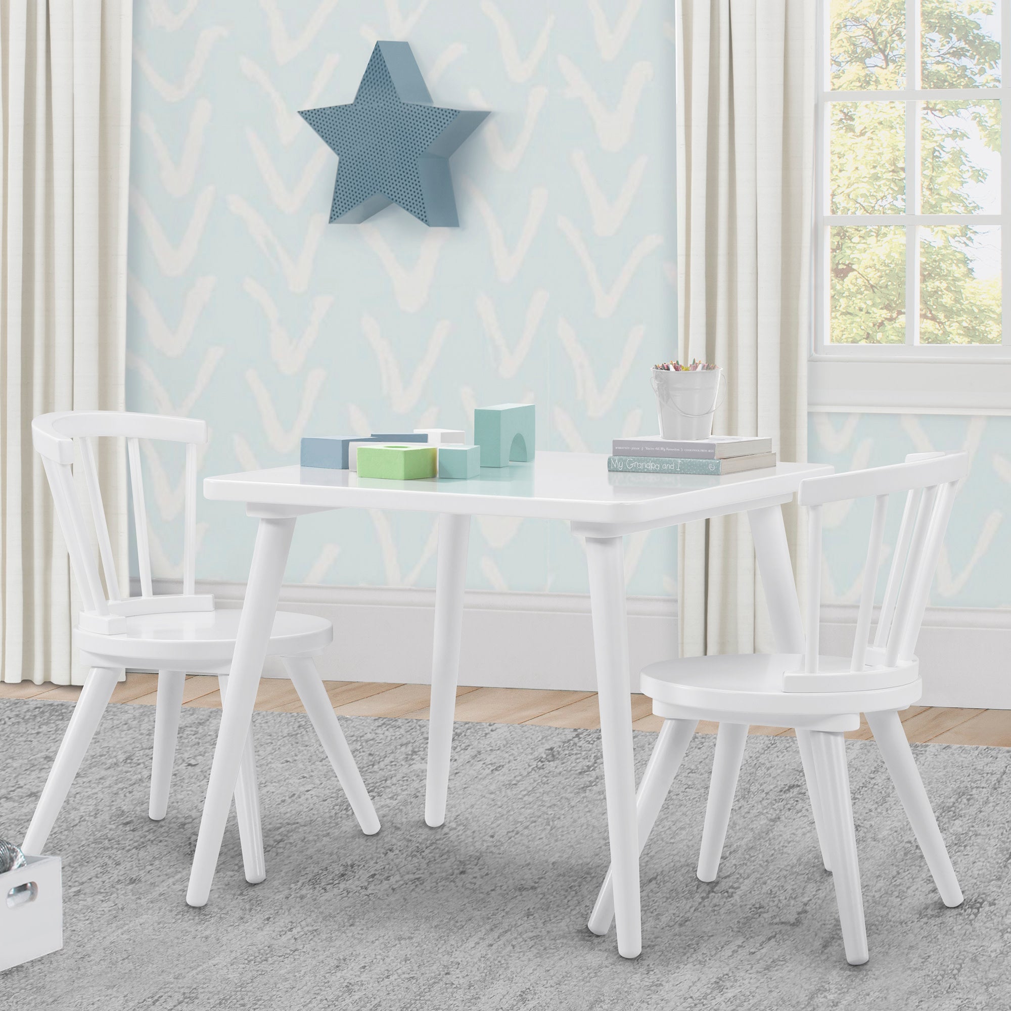 Windsor Dining Table and 2 Chairs Set - Solid Wood Kitchen Furniture for Small Space, Breakfast Nook, or Apartment Dining Area