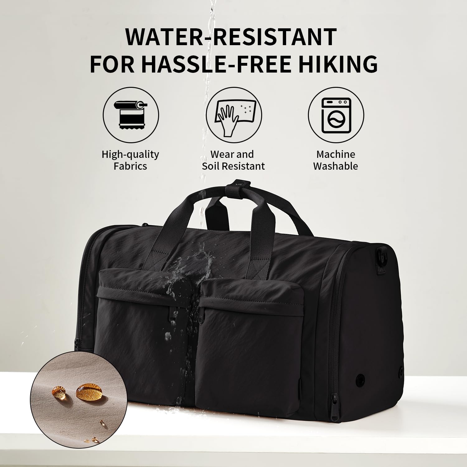 Black Gym Bag for Women & Men with Shoes Compartment | 3-in-1 Carry On Travel Duffel Bag with Trolley Sleeve | Lightweight Water Resistant Sports Bag for Gym, Workout, Travel & Fitness | Perfect for Gym Locker, Weekend Getaways & Sports Practice