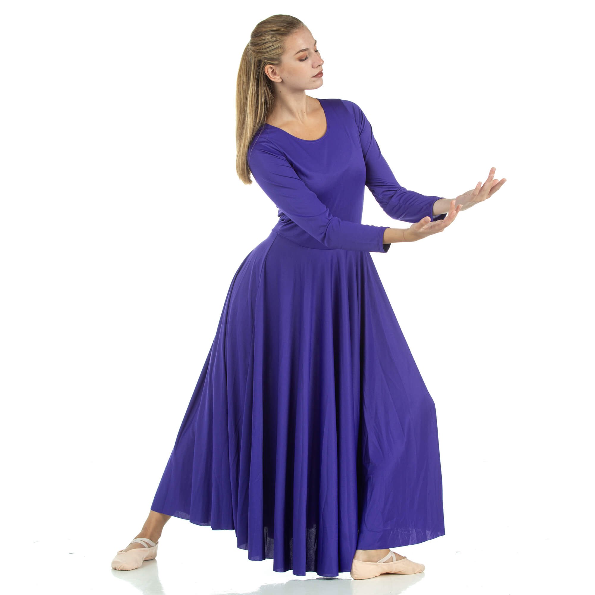 DanZcue Women's Loose Fit Long Sleeve Dance Dress - Flowy Praise Worship Dress for Church, Ballet & Contemporary Dance Performance