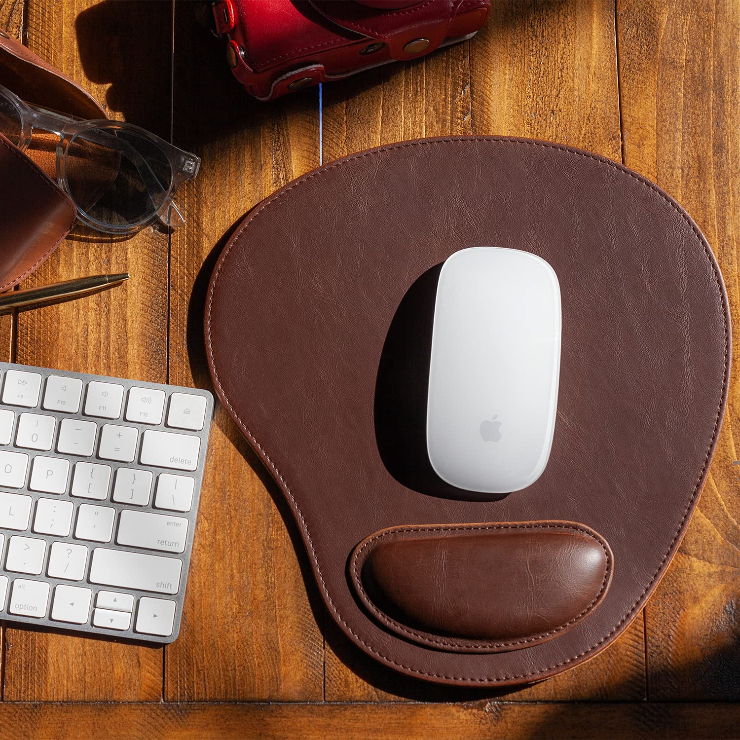 Premium PU Leather Oval Non-Slip Mouse Pad with Ergonomic Wrist Rest - Waterproof Surface & Comfort Memory Foam - Lightweight Design for Laptop & Desktop Computers - Perfect for Office, Gaming & Home Workspaces