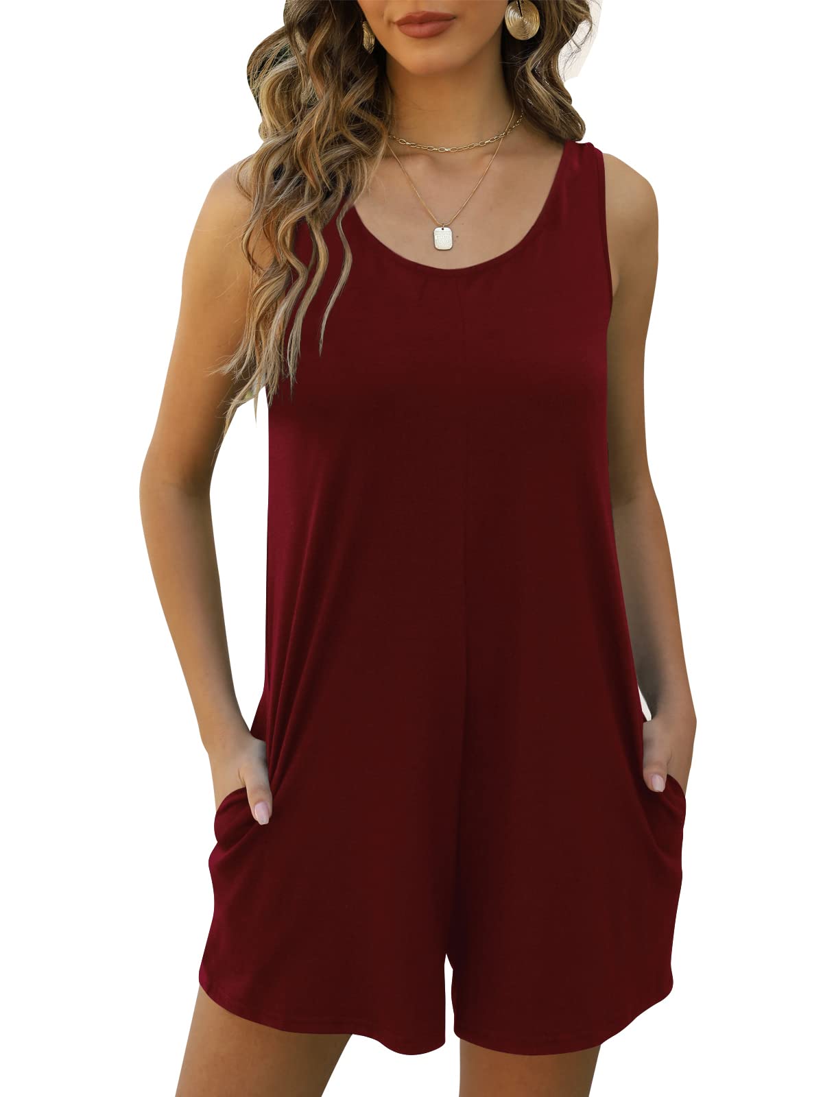 Women's Summer Casual Loose Tank Romper - Sleeveless Crewneck Jumpsuit Shorts with Pockets | Comfortable Outfit for Beach, Vacation & Outdoor Activities 2025