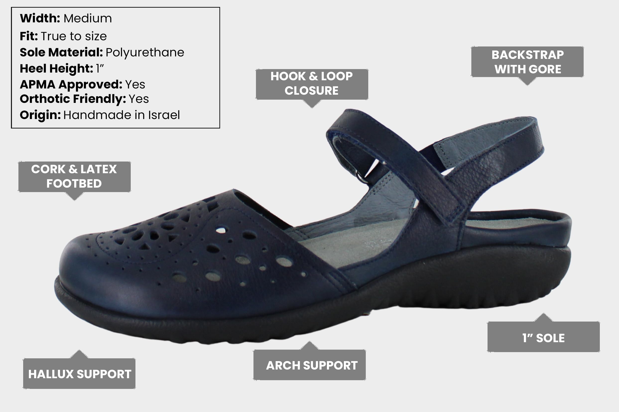 NAOT Women's Arataki Closed Toe Slingback Sandals - Cork Footbed with Arch Support - Slip Resistant & Lightweight - Travel Shoes for Women - Perfect for Walking, Work, and Casual Wear