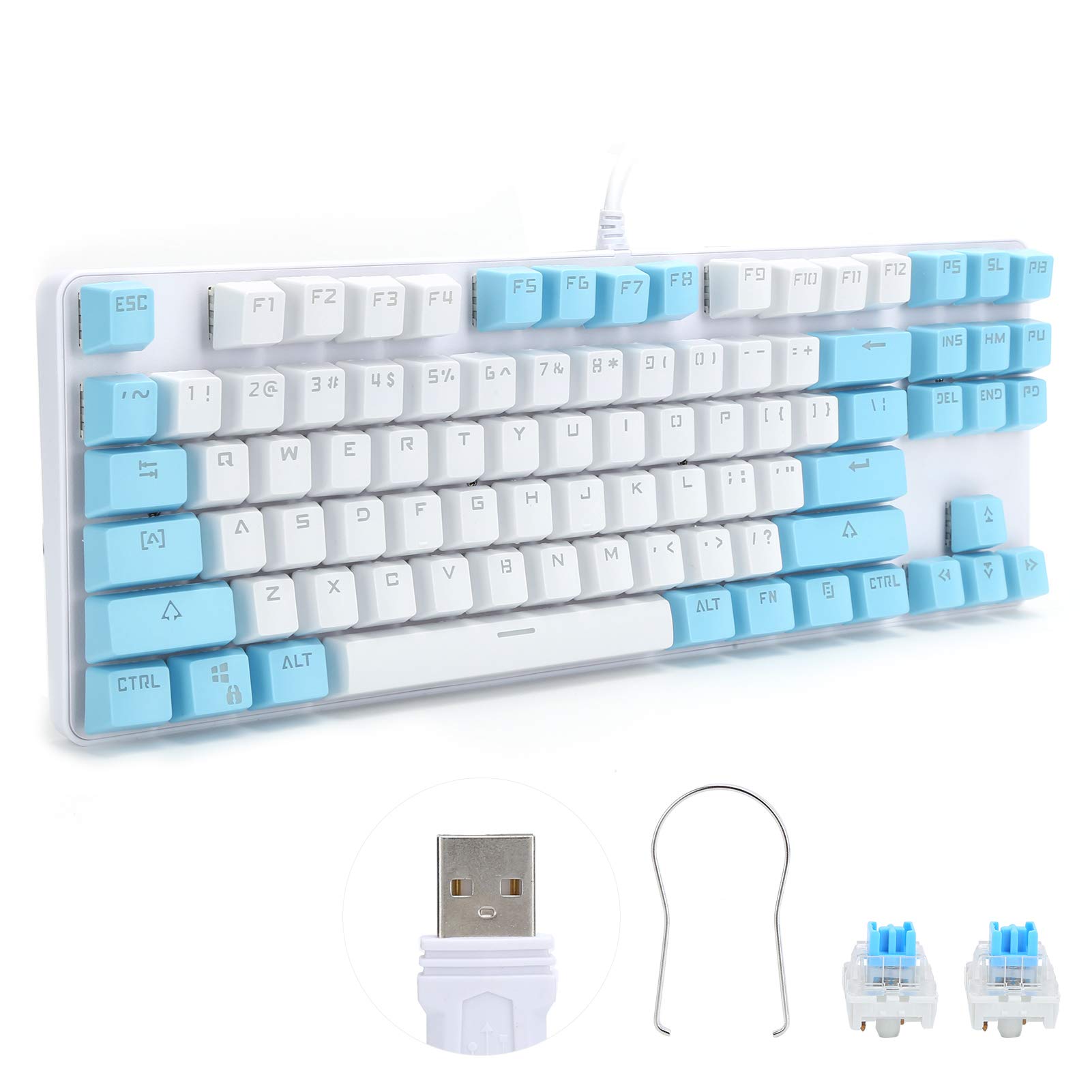 87-Key RGB Backlit Mechanical Gaming Keyboard - Wired USB Keyboard for PC, Laptop, Windows - Compact Design with Customizable Lighting for Esports & Office Work (White)