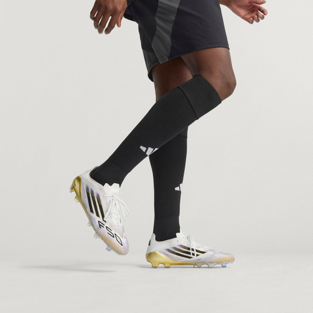Adidas F50 Elite FG Soccer Cleats for Men - White/Black/Metallic Gold Football Shoes - Perfect for Professional Matches & Training Sessions