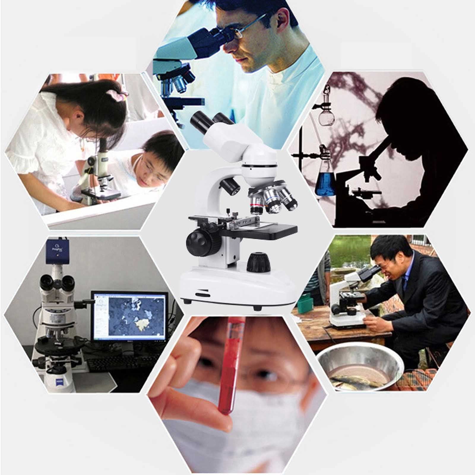 40x-10000x Binocular Compound Microscope with Slides Set & Phone Adapter - LED Illumination, 45° Tilt, 360° Rotation - Ideal for School Labs, Home Education & Scientific Research (White)