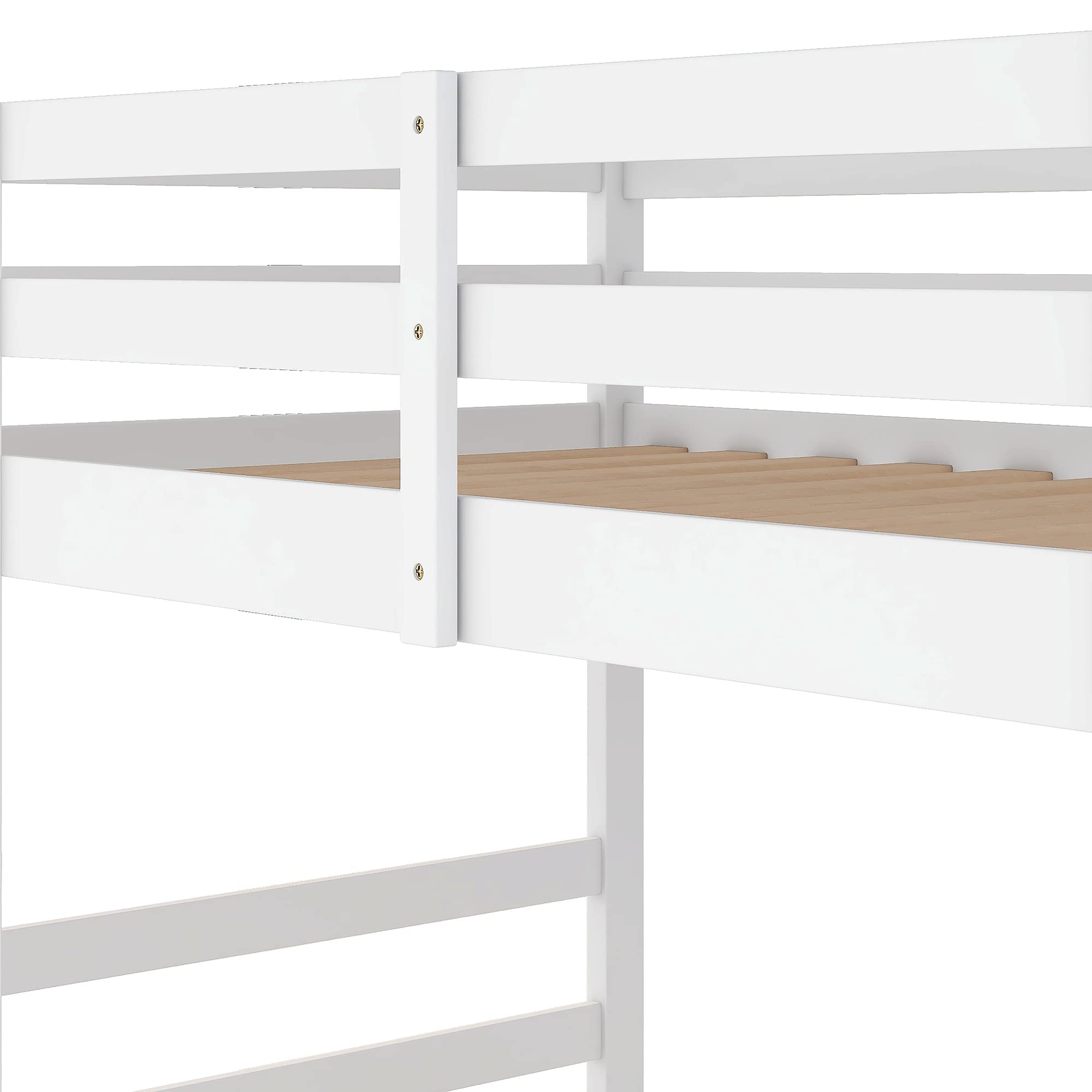 Harper & Bright Designs White Wood Twin Over Twin Low Bunk Bed for Kids with Ladder & Safety Guardrail - No Box Spring Needed - Perfect for Small Rooms, Shared Kids Bedrooms & Space-Saving Sleep Solutions