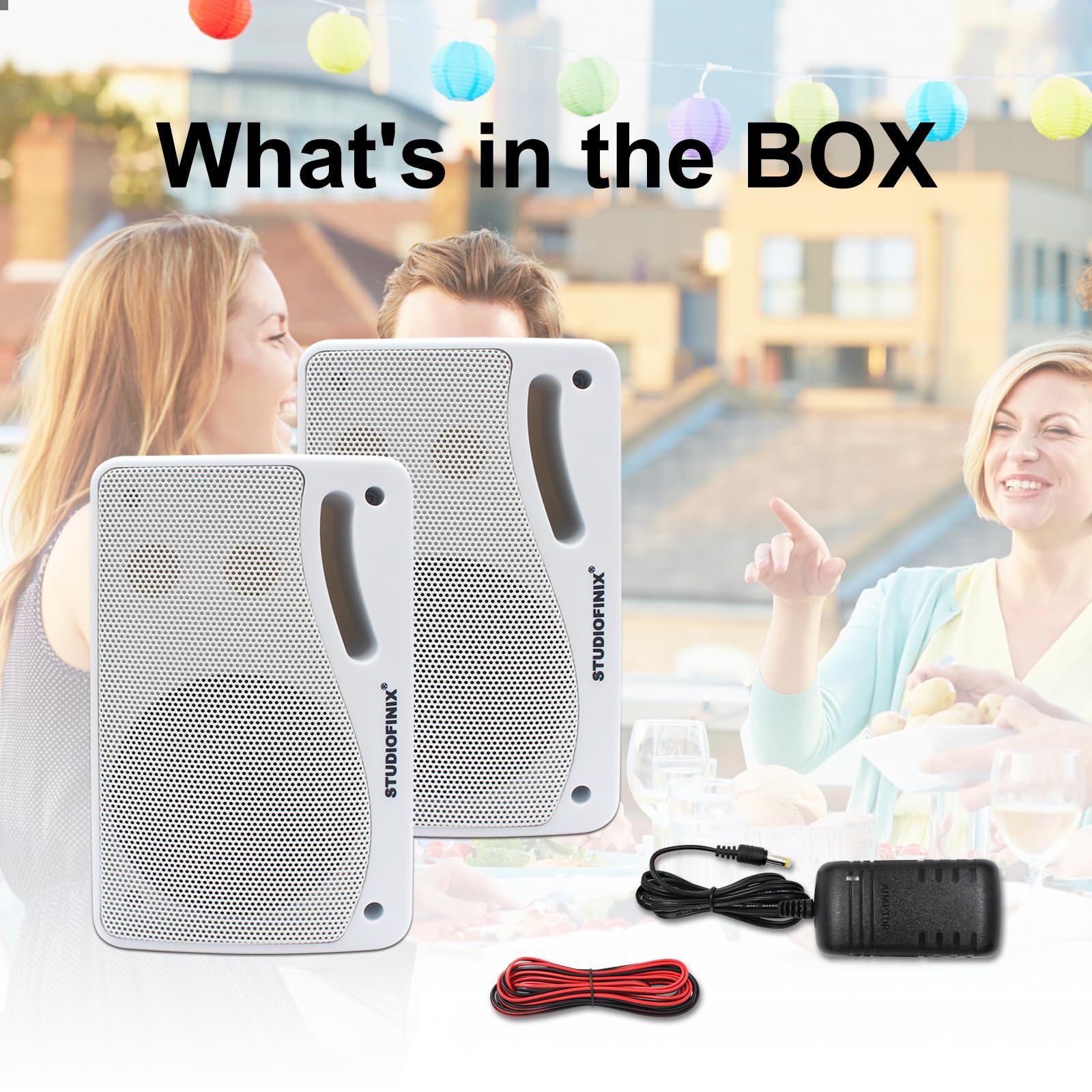 **STUDIOFINIX 3.5 Inch Outdoor Bluetooth Speakers - Waterproof, 200W Wall Mount Speakers for Patio, Deck, Indoor & Outdoor Use (White) - Perfect for Pool Parties, Backyard BBQs, and Home Entertainment**