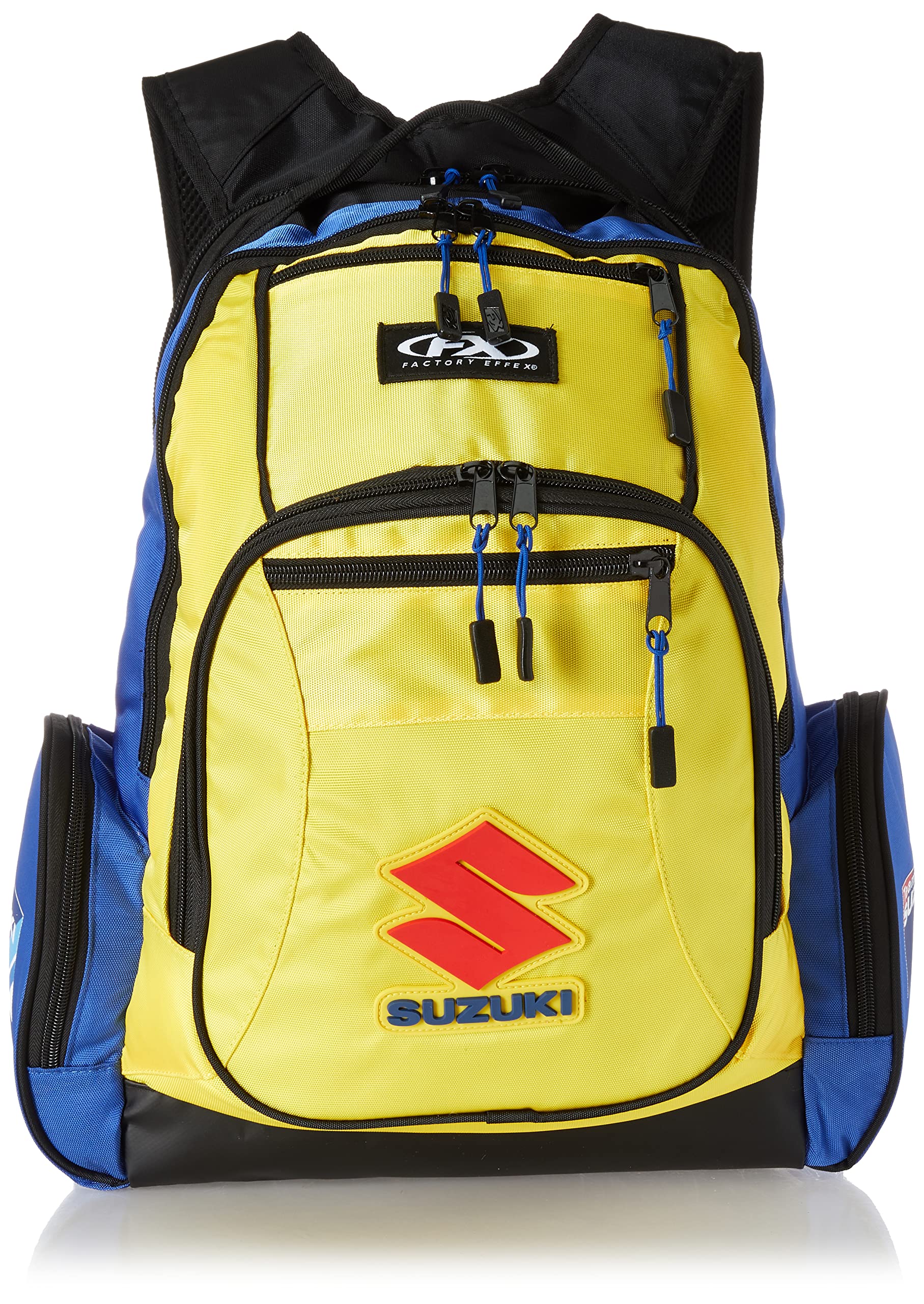 Factory Effex Men's Premium Suzuki Backpack - Waterproof Durable Motorcycle Backpack for Commuting & Travel, Yellow, One Size - Ideal for Bikers, Students & Outdoor Adventures