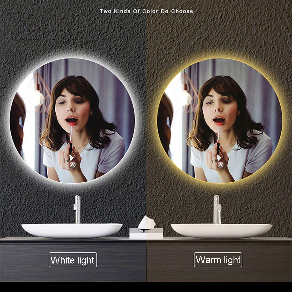 LED Backlit Bathroom Mirror - Wall Vanity Illuminated Mirror with White/Warm Light, Explosion-Proof Frameless Round Makeup Mirror for Modern Bathroom & Dressing Room Decor
