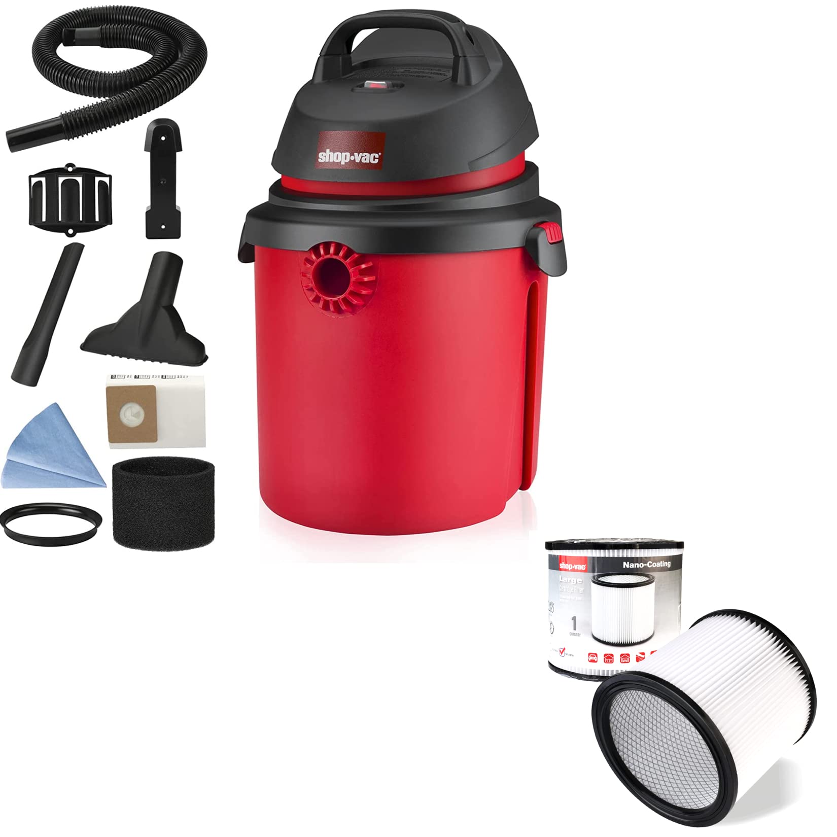 Shop-Vac 4 Gallon 4.0 Peak HP Wet/Dry Vacuum with High Performance 90304/90344 Cartridge Filter - Powerful Cleaning for Home, Garage, Workshop & Car Detailing