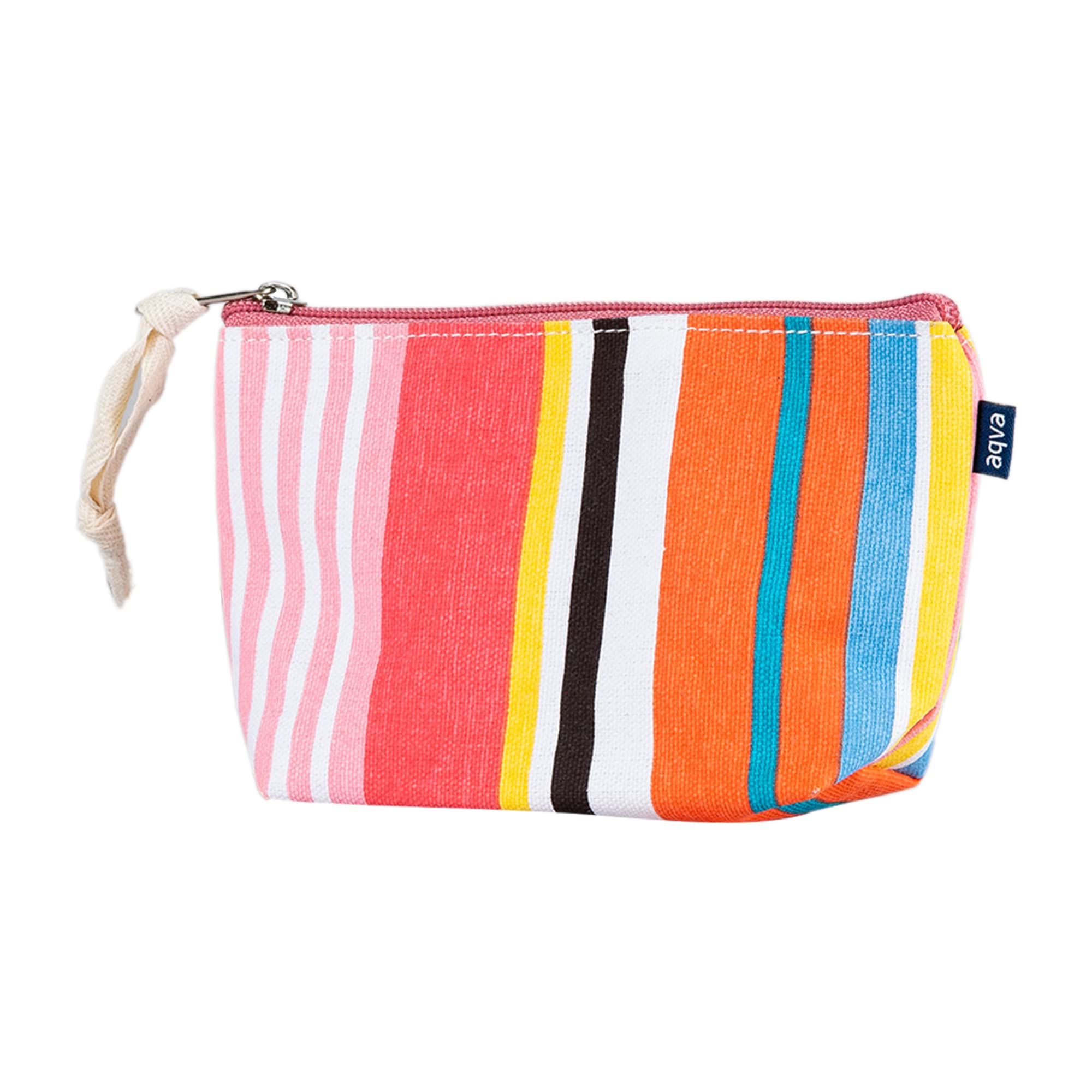 AQVA 3-Pack Printed Cotton Canvas Pouch - Waterproof Makeup Bag, Travel Toiletry Organizer, Beach Essentials Storage for Women & Men (Stripe) | Perfect for Cosmetics, Jewelry, Stationery & Travel Accessories