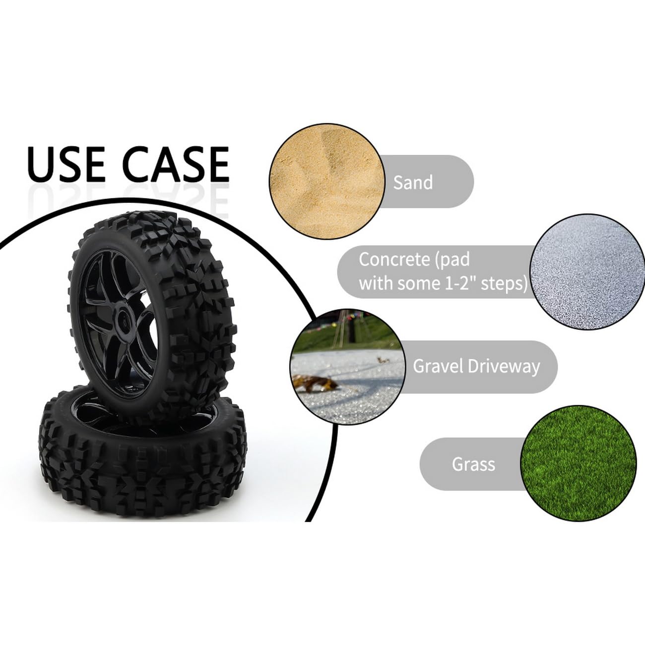 JIUWU 4-Pack 1/8 Scale RC Off-Road Wheels and Tires - 17mm Hex Durable All-Terrain Tires for RC Cars, Trucks & Buggies | Perfect for Racing, Crawling & Off-Road Adventures (Black)