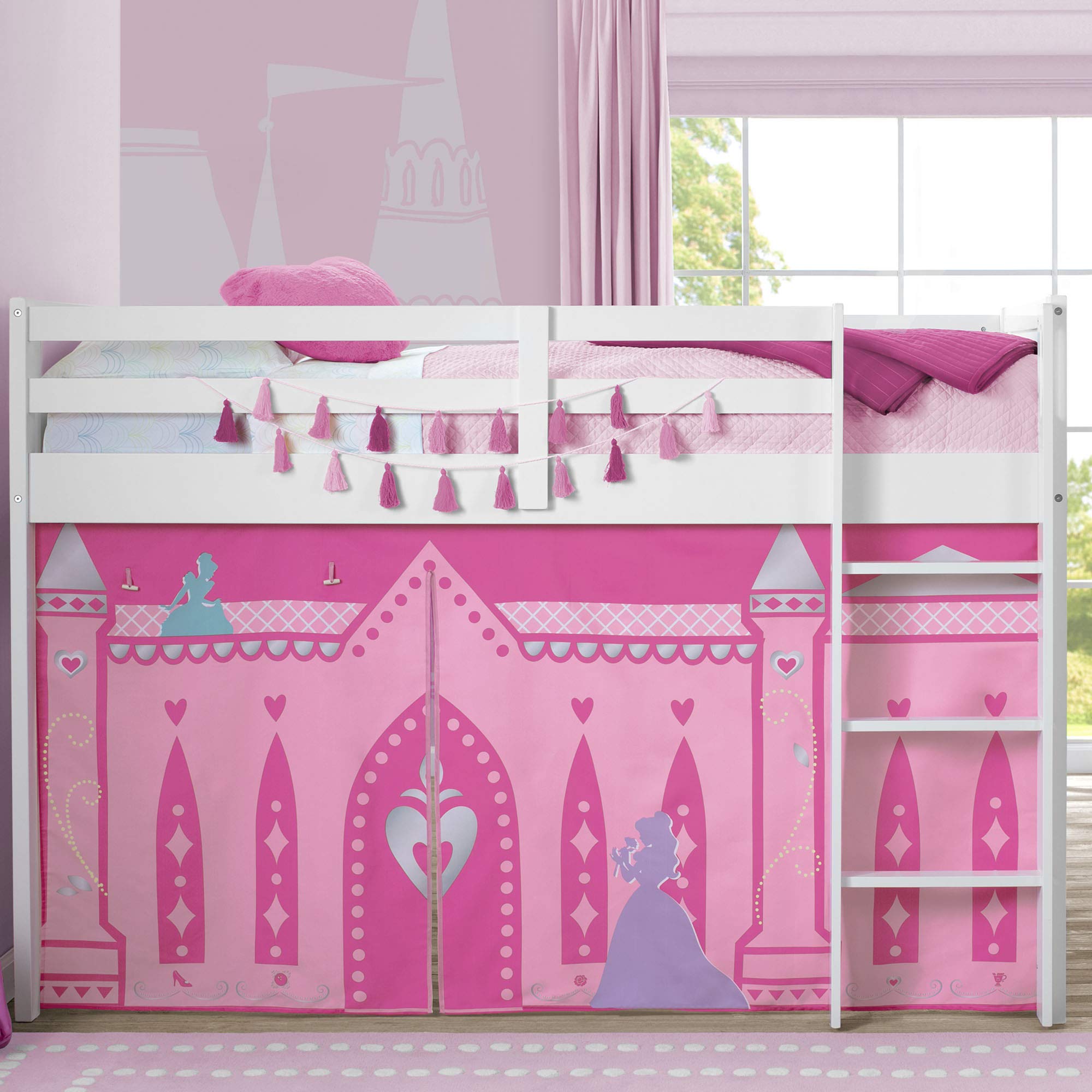 Disney Princess Loft Bed Tent Curtain Set for Low Twin Beds - Kids' Bedroom Decor & Playhouse for Girls' Sleepover Fun