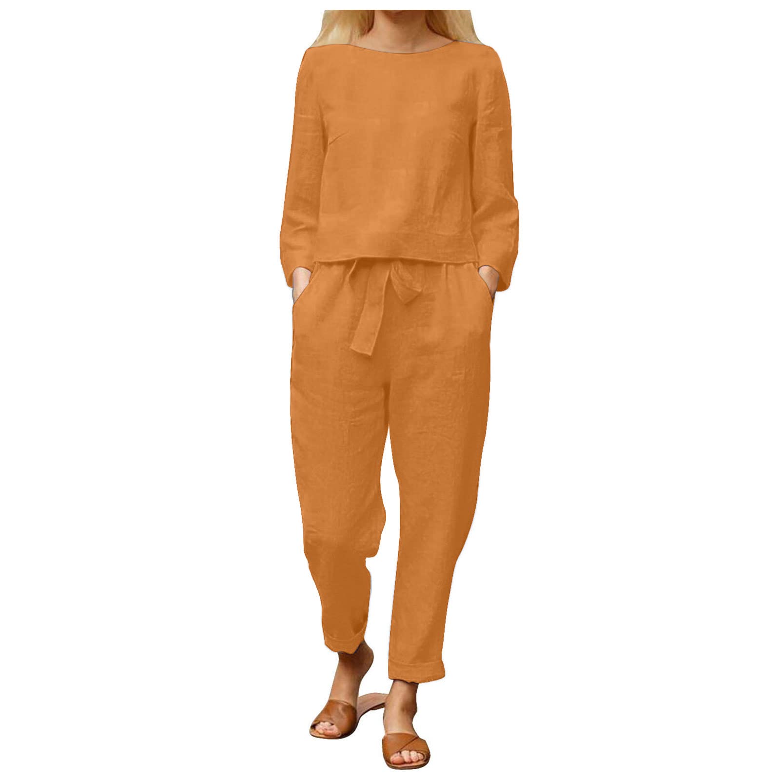 Women's Casual Two Piece Pajama Set - Long Sleeve Shirt & Pants Cotton Loungewear for Sleep, Relaxing at Home, Nightwear & Comfortable Outfits