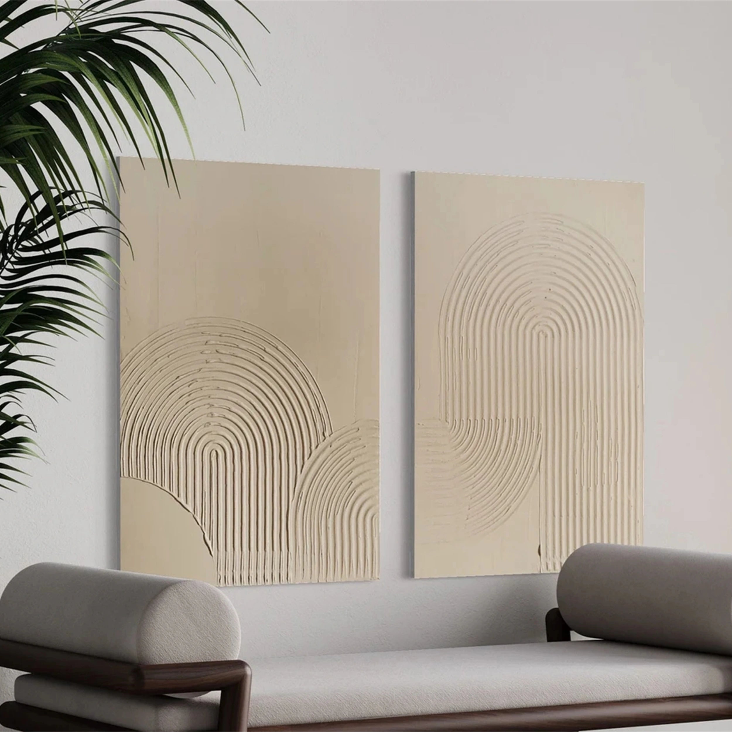 Abstract Beige and Brown Wall Art Set of 2 Paintings - Modern Home Decor for Living Room, Bedroom & Office | #BB092