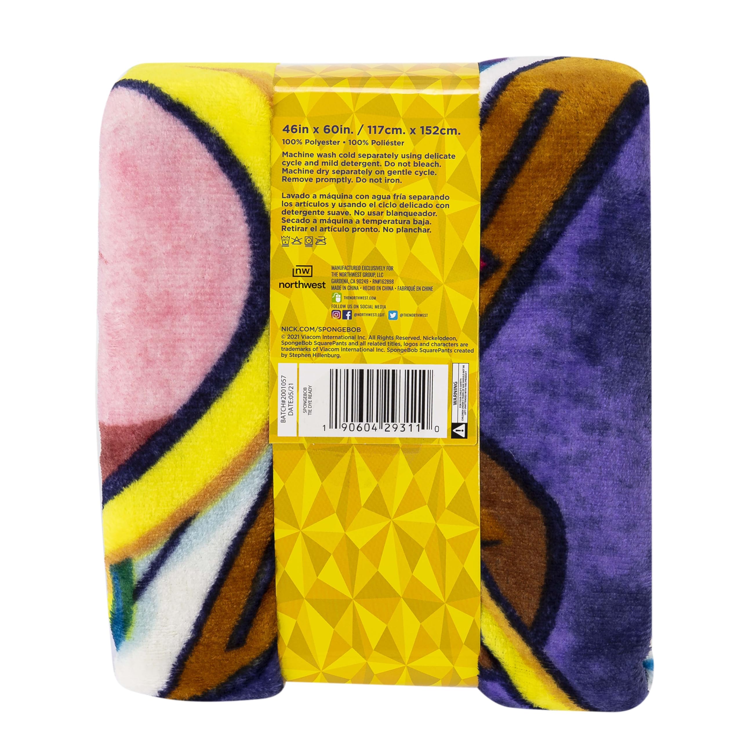 **SpongeBob SquarePants Tie-Dye Ready Silk Touch Throw Blanket - 46