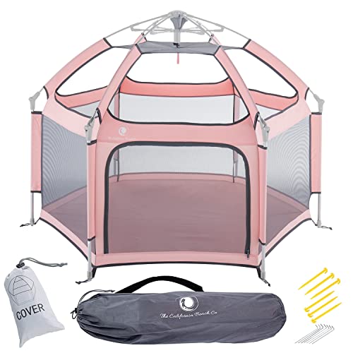 Premium POP 'N GO Outdoor Baby Playpen - Portable Lightweight Pop-Up Play Yard with Canopy & Travel Bag - Ideal for Beach, Park, Backyard & Travel (Pink)