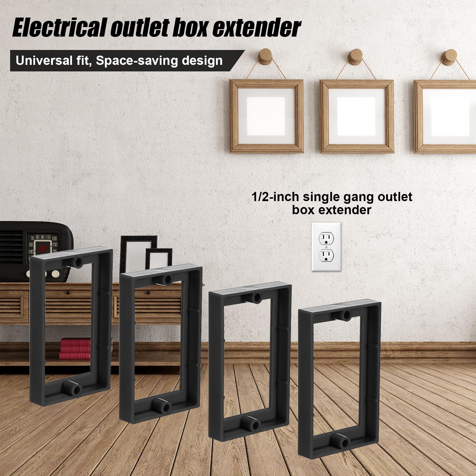 4pcs 1/2 Inch Single Gang Outlet Box Extender - Electrical Outlet Extender Receptacle for Switch & Box Extension - Durable Black Plastic - Perfect for Home Renovation & DIY Electrical Projects