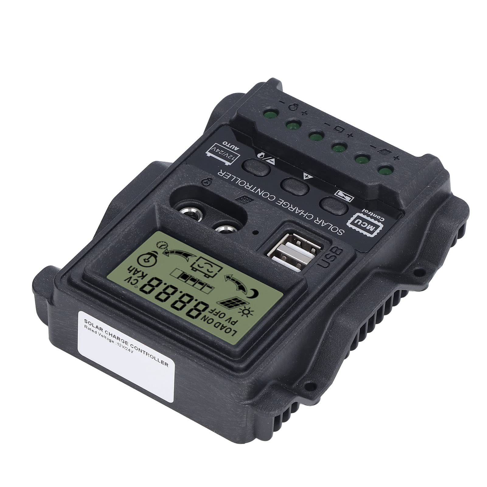 12V/24V LCD Solar Charge Controller with Backflow Protection & Dual USB Ports - Ultra Low Heat, Efficient Battery Charging for RV, Marine, Off-Grid Solar Systems