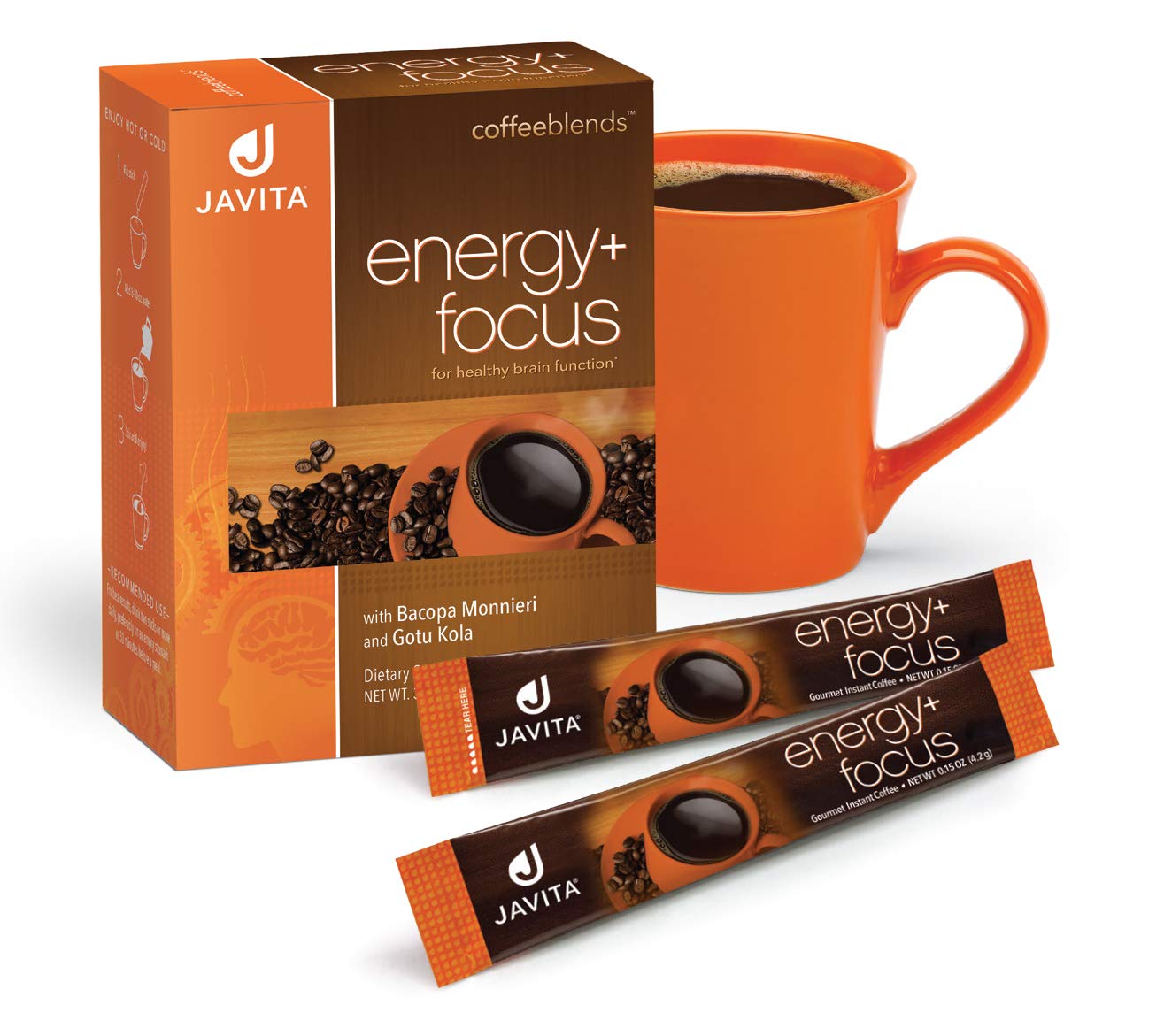 Javita Energy + Focus Instant Coffee Packets - 100% South American Arabica & Robusta Blend with Herbs for Clarity, Energy & Focus - Keto & Diet Friendly - 4 Boxes of 24 Sticks (4.2g Each) - Perfect for Office, Study & Travel