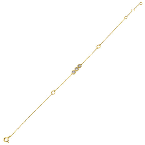 14K Yellow Gold Triple Round Cubic Zirconia CZ Bracelet for Women - Elegant Jewelry Gift for Birthday, Anniversary & Special Occasions
