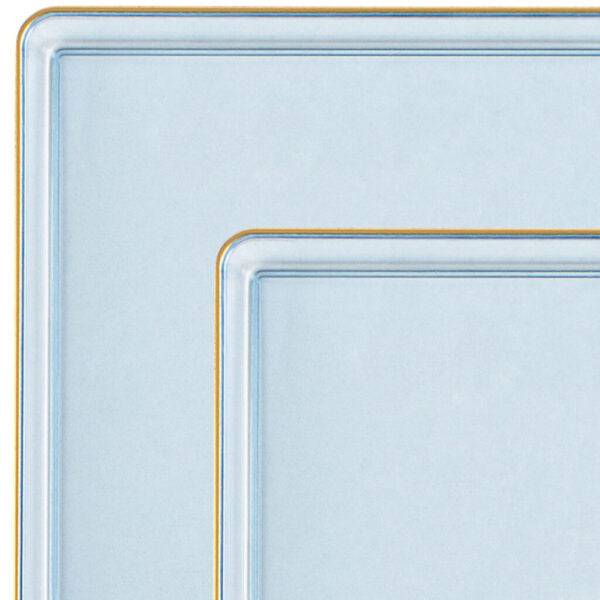20-Piece Blue and Gold Square Plastic Dinnerware Set - Durable Disposable Plates, Bowls & Cups for 10 Guests - Elegant Square Edge Design - Perfect for Parties, Weddings, Picnics & Outdoor Events