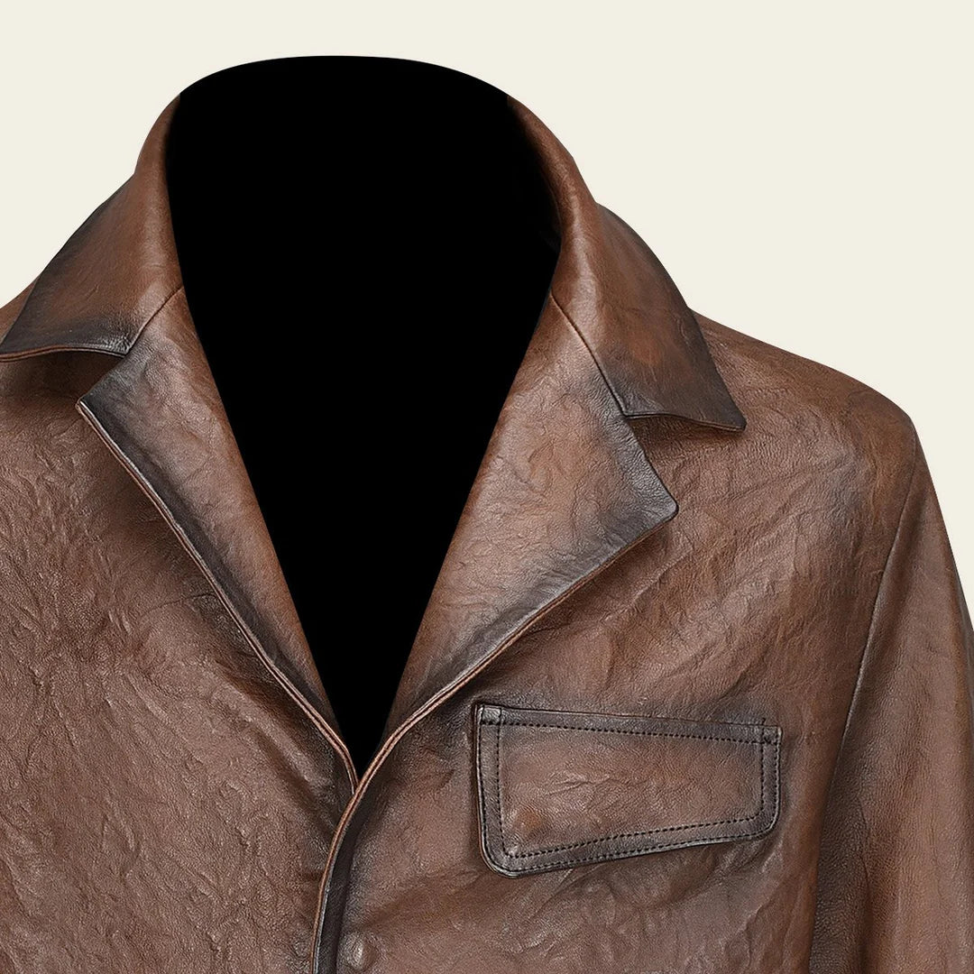 H339COC Men's Brown Casual Fashion Lambskin Leather Jacket - Stylish Outerwear for Everyday Wear & Outdoor Adventures