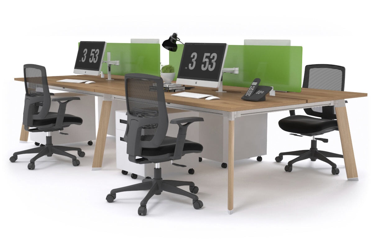4-Person Workstation with Wood Imprint Frame - 1600L x 800W Office Desk with Cable Management Scallop for Team Collaboration & Productivity | Perfect for Open Offices, Coworking Spaces & Home Offices