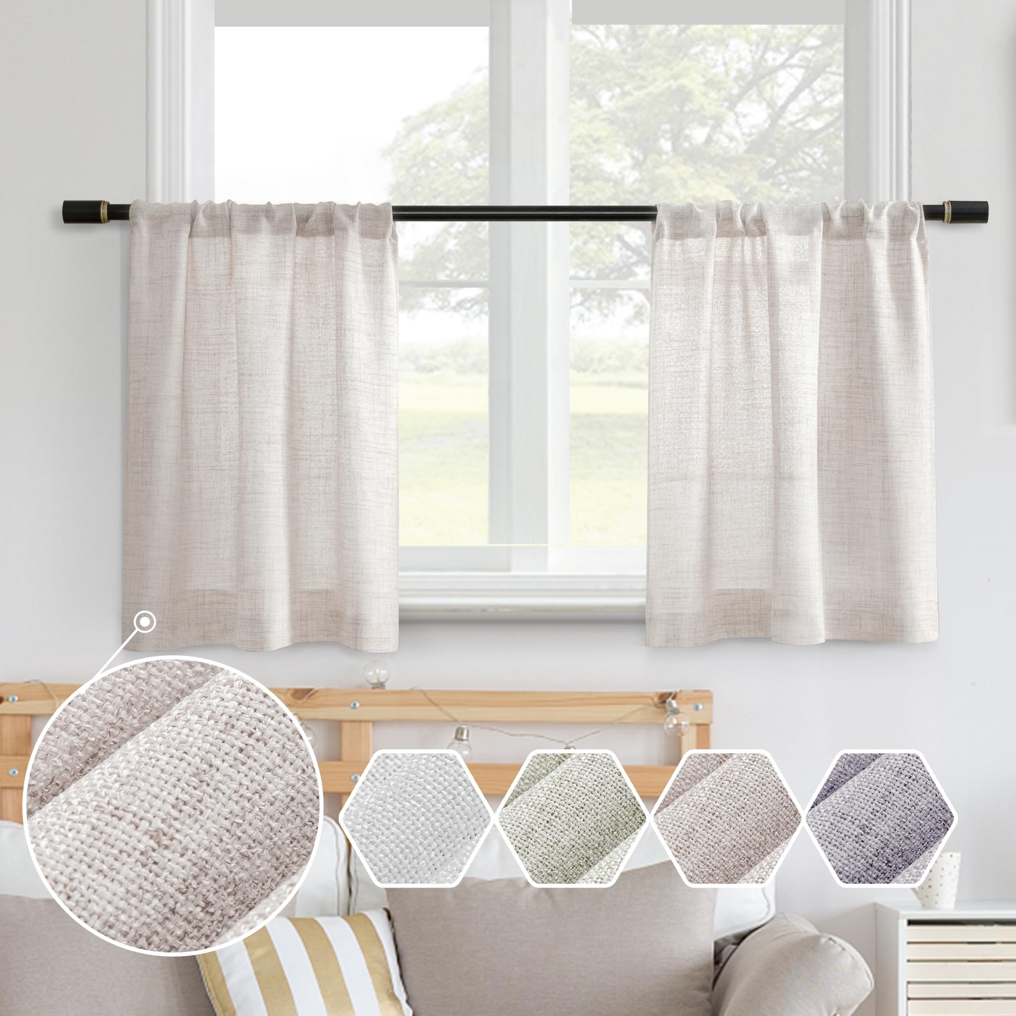 Linen Textured Semi-Sheer Kitchen Curtains 24