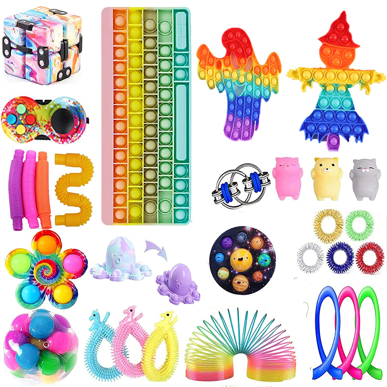 PXIAOPANG 29PCS Fidget Toys Set - Anti-Anxiety Stress Relief Sensory Toys with Keyboard Bubble, Mini Keychain & Multi-Item Pack for Kids, Adults, Office, Classroom & Travel