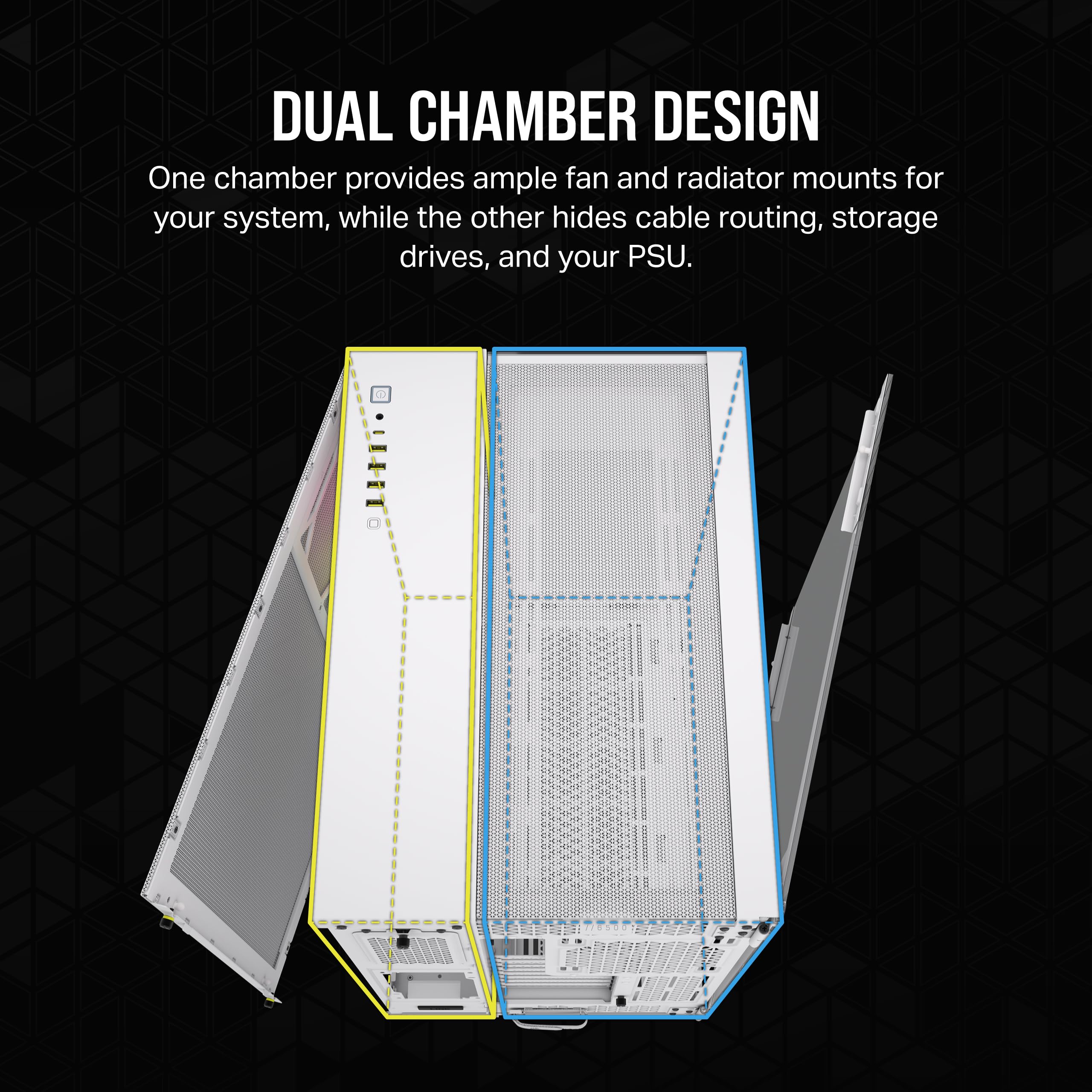 CORSAIR iCUE LINK 6500X RGB Mid-Tower ATX PC Case - White | Dual Chamber Design, Panoramic Tempered Glass | Reverse Connection Motherboard Compatible | Includes 3x RX120 RGB Fans | Perfect for Gaming PC Builds & Custom RGB Setups
