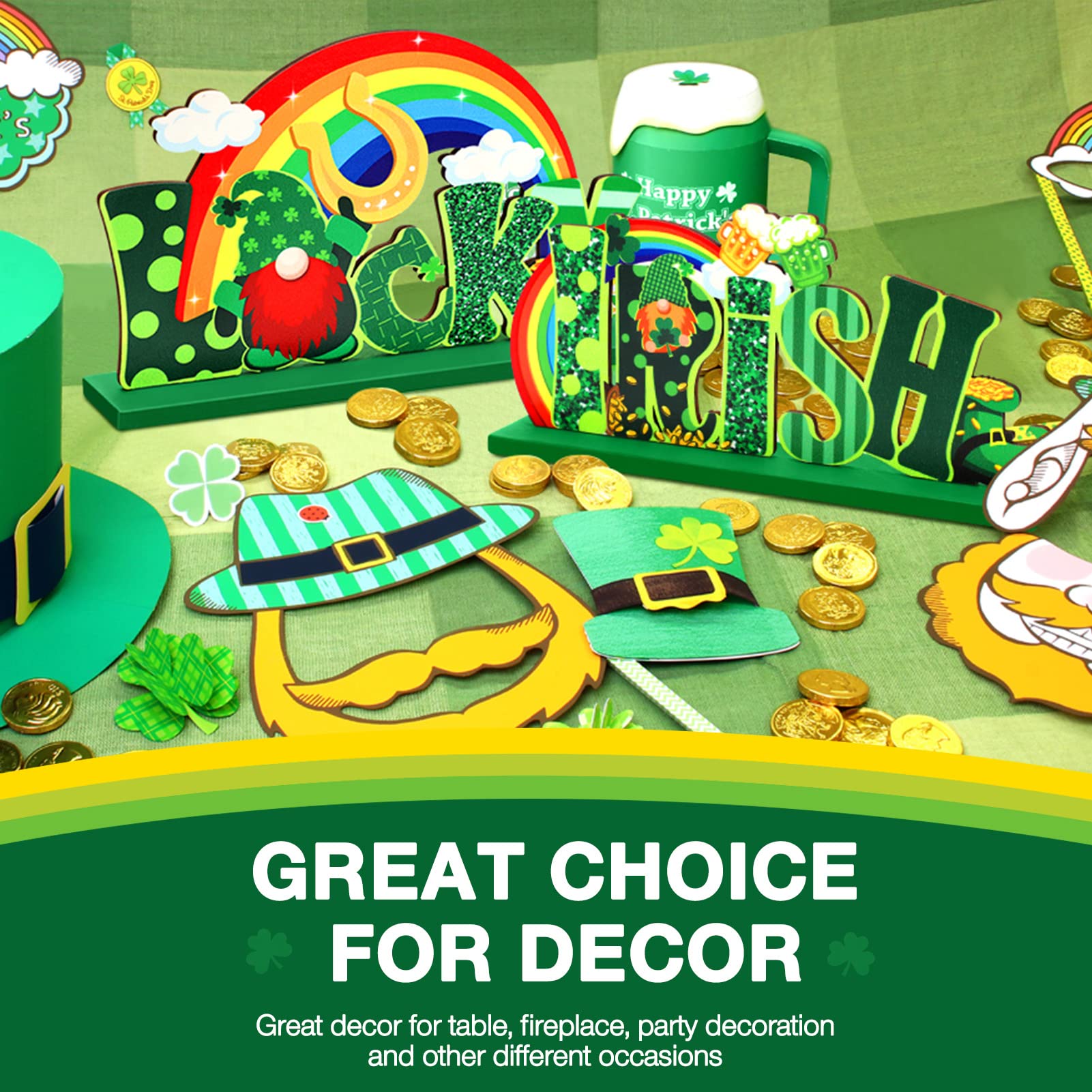 Hommtina 3-Piece St. Patrick's Day Table Decor Set - Shamrock Signs & Centerpieces for Irish Party, Home, Bar, and Restaurant Decorations