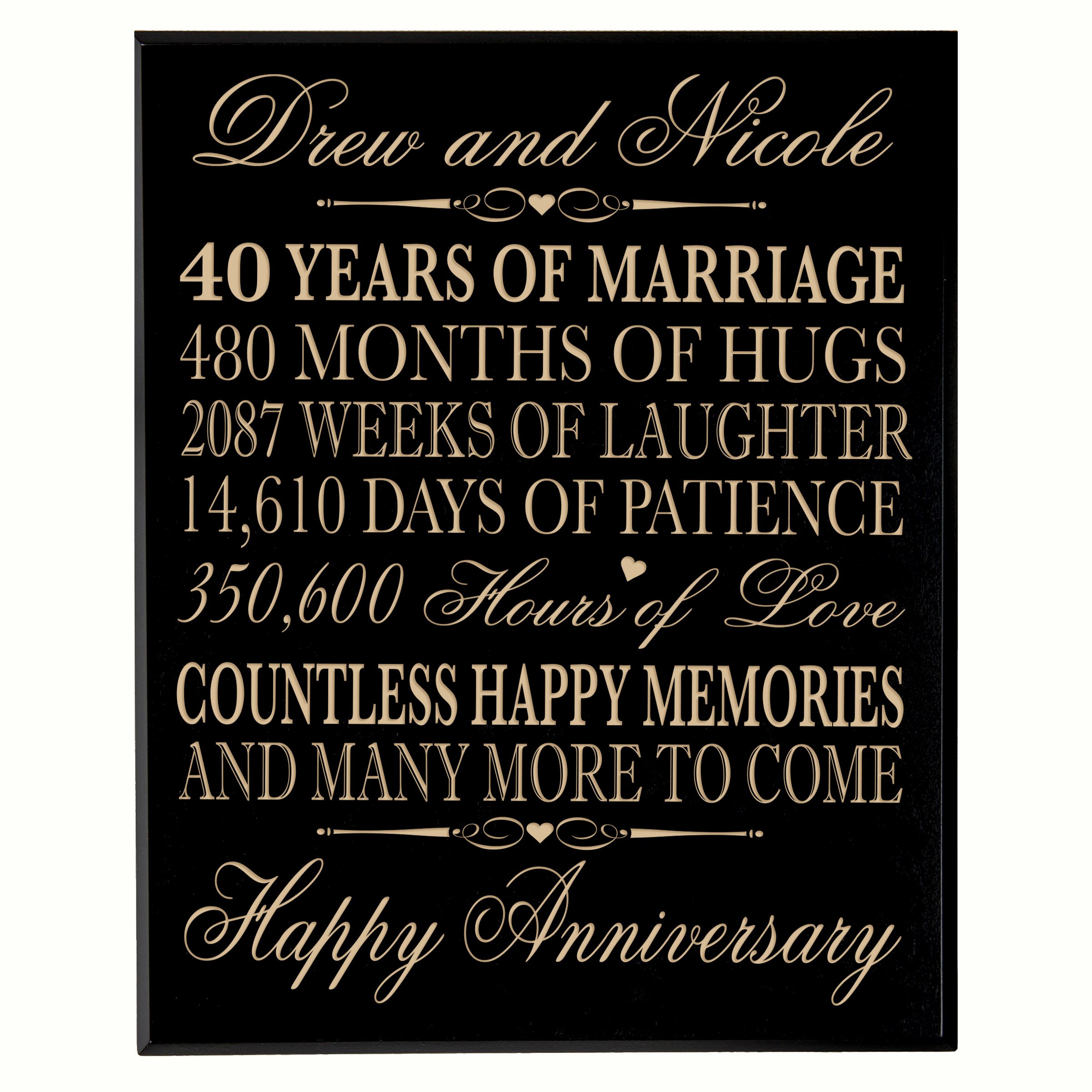 Personalized 40th Wedding Anniversary Wall Plaque - Custom Engraved Gift for Couples - 12x15 Inch Solid Black Maple Wood Plaque - Romantic Home Decor for Anniversary Celebrations