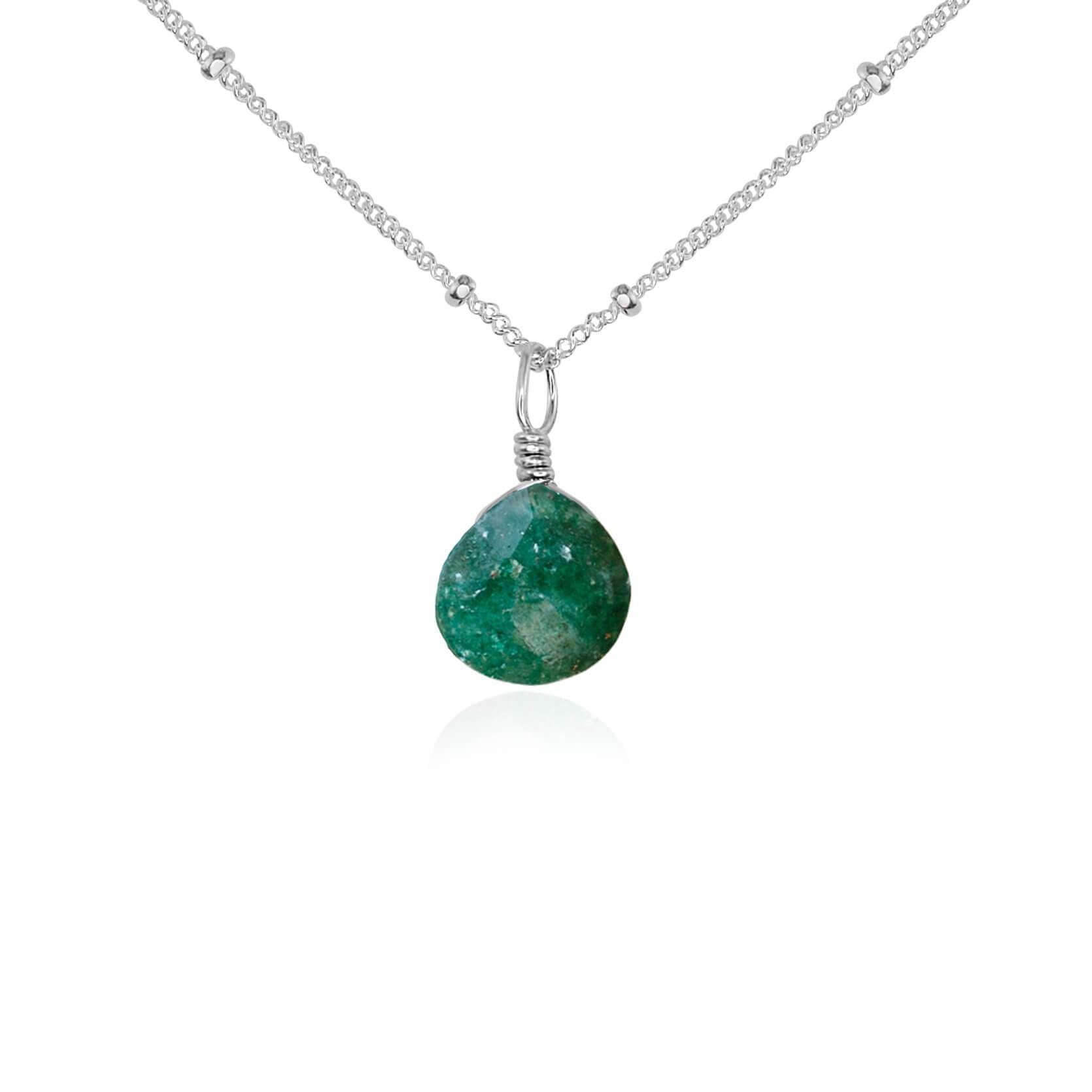 Tiny Aventurine Teardrop Crystal Pendant Necklace - Natural Gemstone Jewelry for Women - Perfect for Meditation, Healing & Everyday Wear