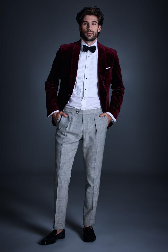 Elegant Marcel Cocktail Jacket in Bordeaux Velvet - Perfect for Evening Parties, Weddings & Special Occasions