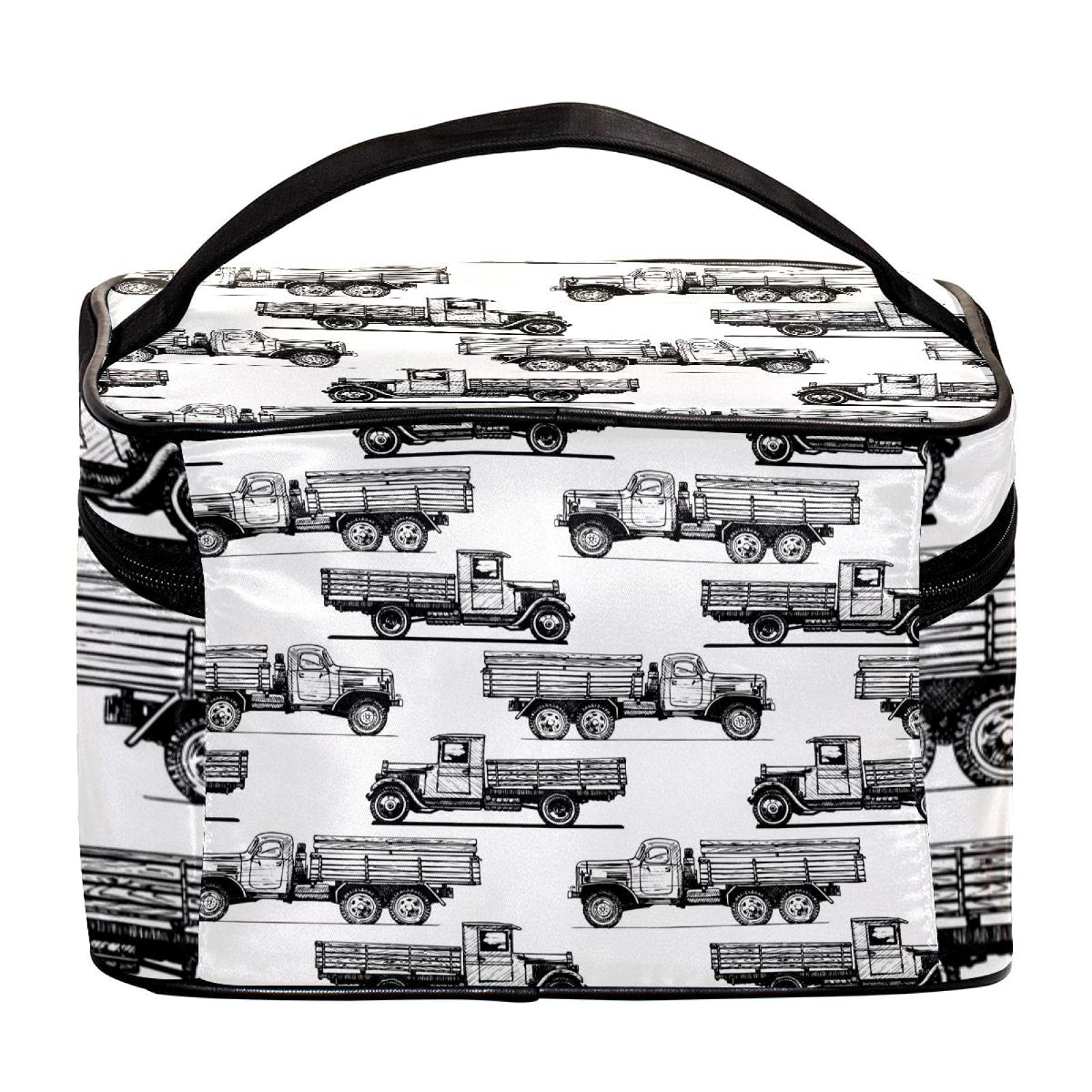 Hand-Painted Trucks & Cars Pattern Large Travel Makeup Bag - Waterproof Cosmetic Organizer with Zipper for Women & Girls | Perfect for Gym, Vacation & Daily Essentials Storage