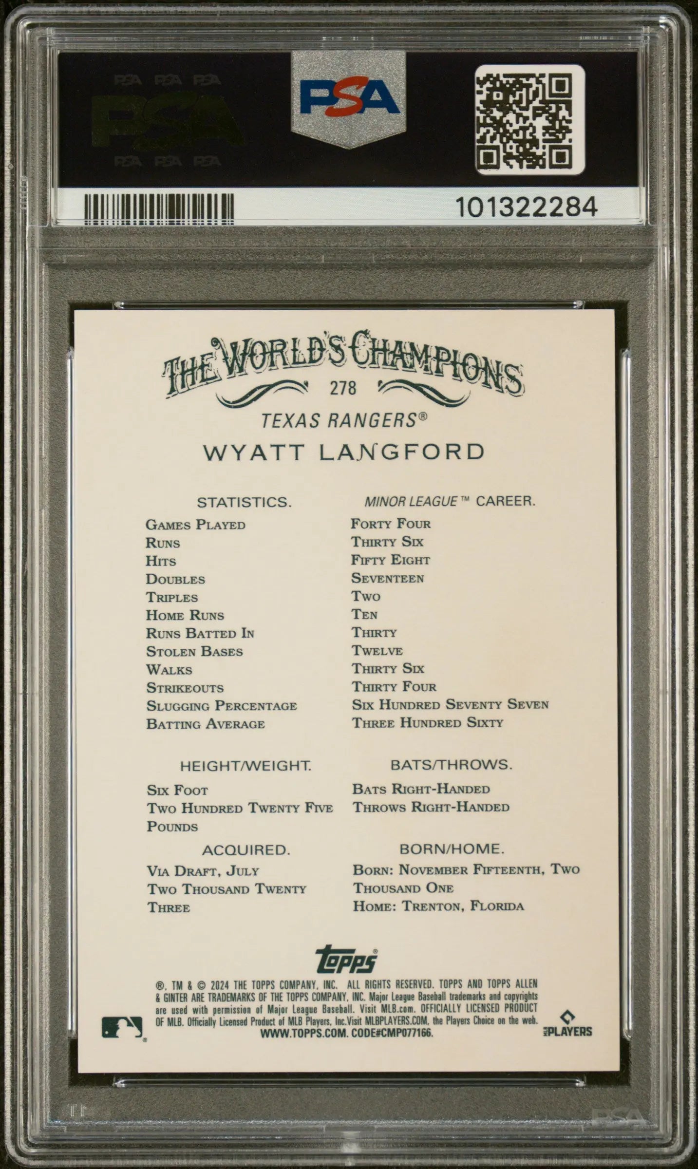 2024 Topps Allen & Ginter Wyatt Langford Rookie Card Red Chrome Refractor PSA 9 5/5 - Rare Baseball Collectible for Display & Investment