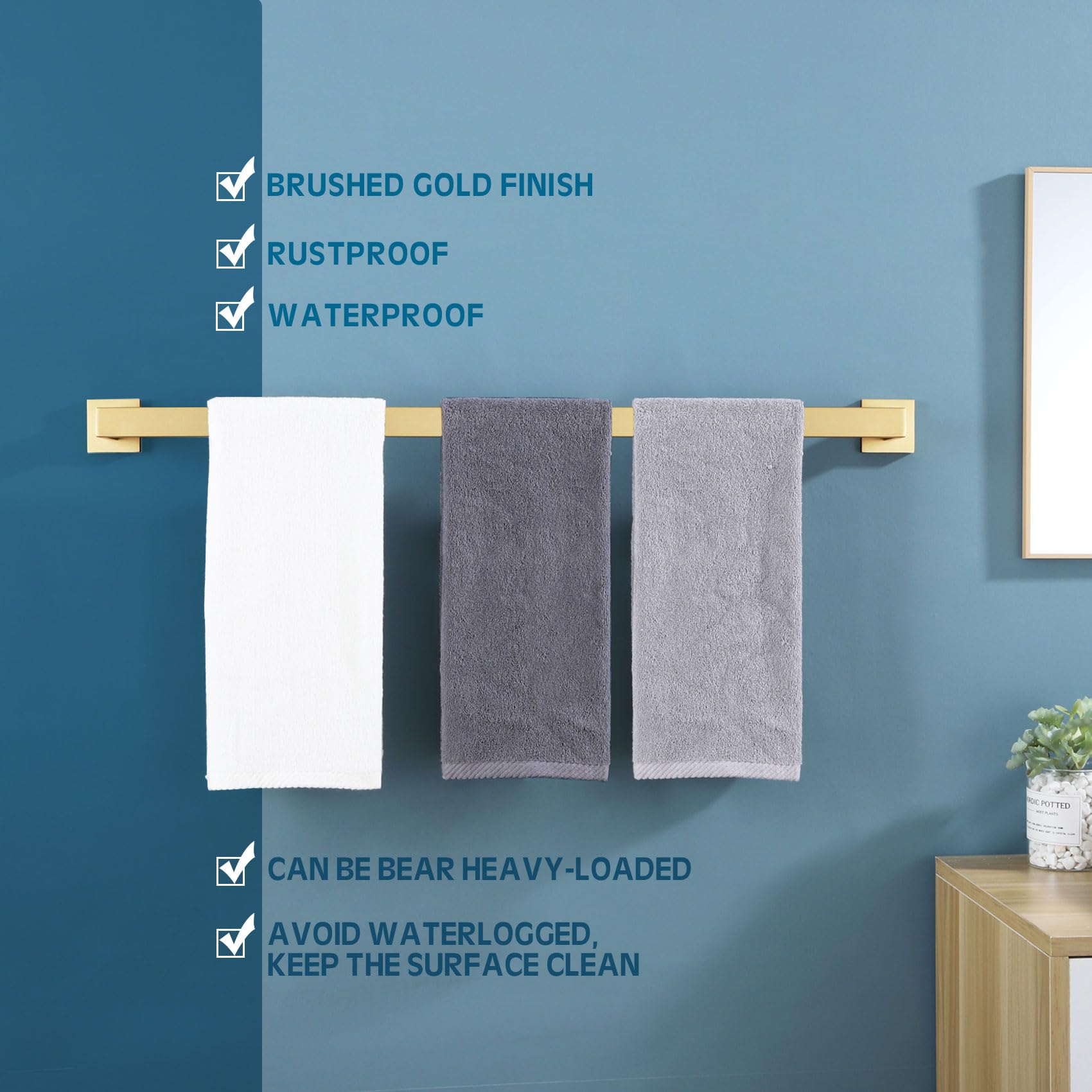 32 Inch Gold Bath Towel Bar - Brushed Gold Bathroom Towel Rack & Shower Hand Towel Hanger (33.3