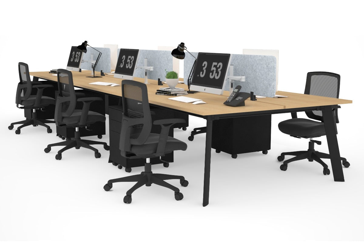 6-Person Office Workstation with Black Frame - 1800L x 700W Dimensions - Ideal for Collaborative Workspaces, Call Centers & Open Office Layouts