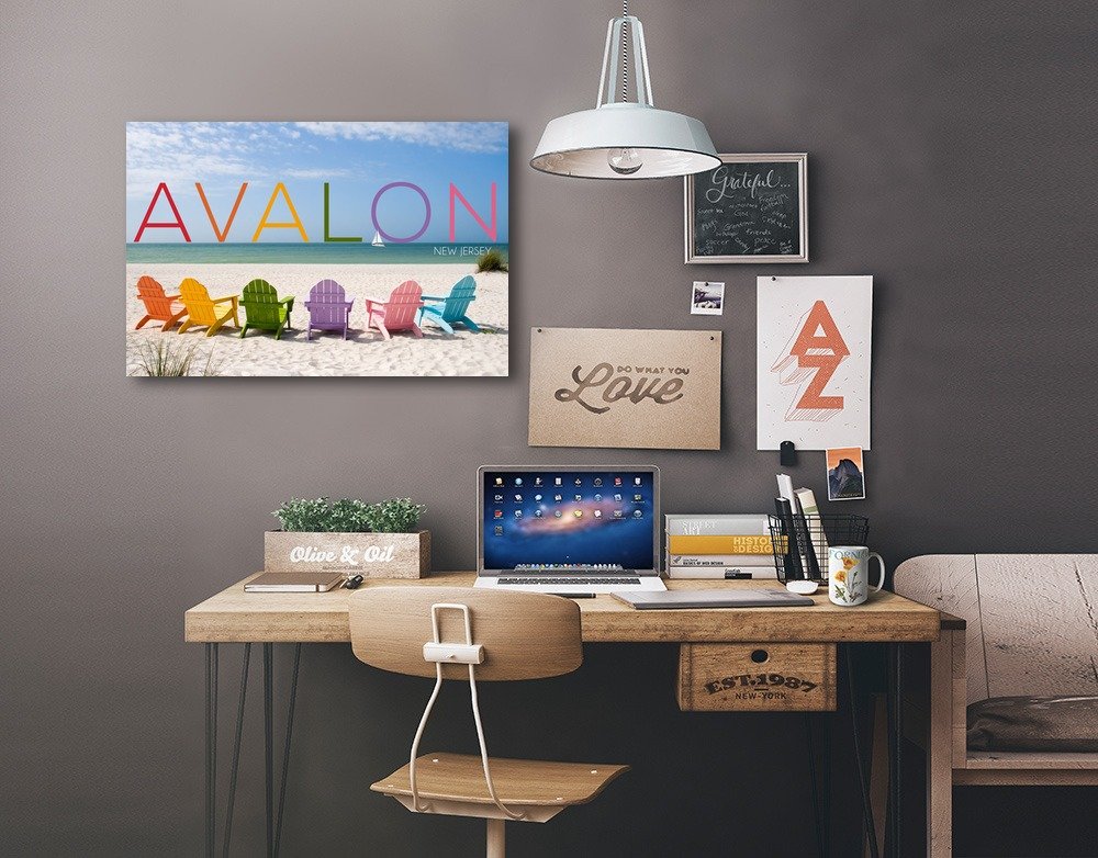 Lantern Press Avalon New Jersey Beach Chairs Art Print - 16x24 Wrapped Canvas Wall Decor for Coastal Living Room, Bedroom & Office