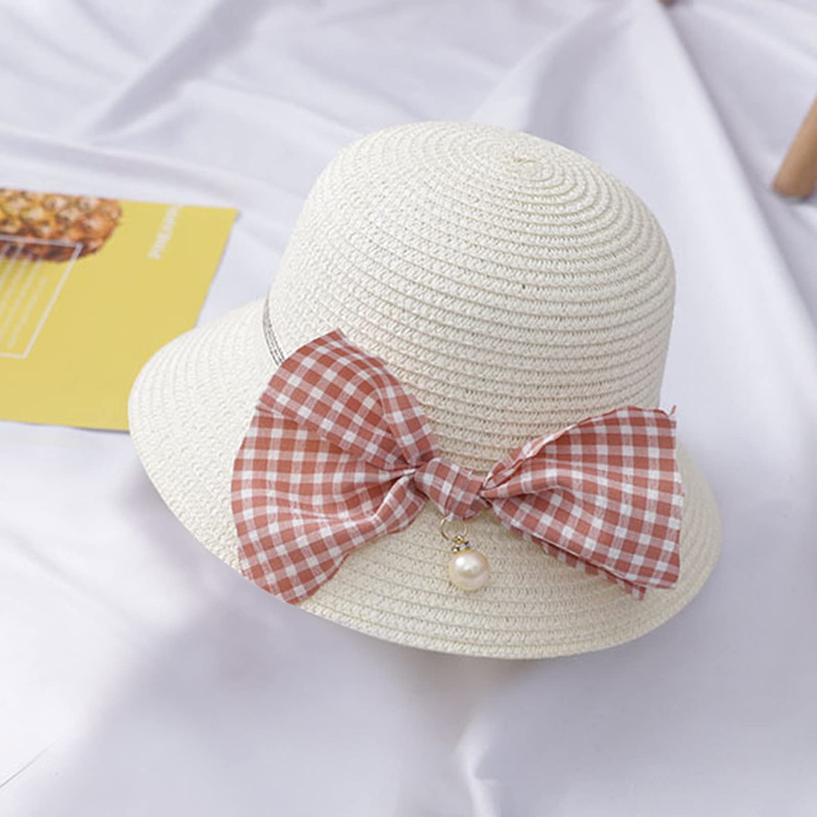 Little Girl's Summer Straw Hat - Wide Brim Sun Protection Beach Hat for Kids 2-8 Years - UV Shield Travel Visor Cap (White, One Size) - Perfect for Beach Vacations, Pool Parties & Outdoor Adventures